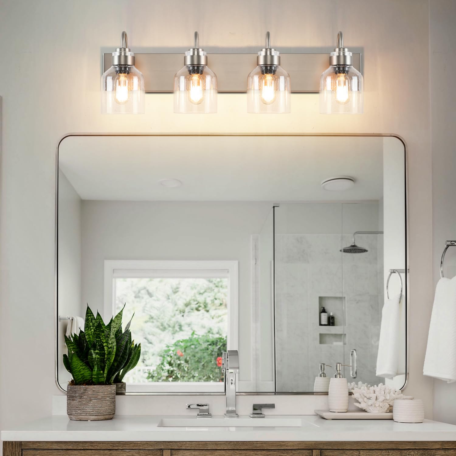 PRESDE 4-Light Bathroom Vanity Fixtures, Brushed Nickel with Bubble Glass Globes, Aluminum, Model e6a55109-c6e9-45bd-9b42-bb5