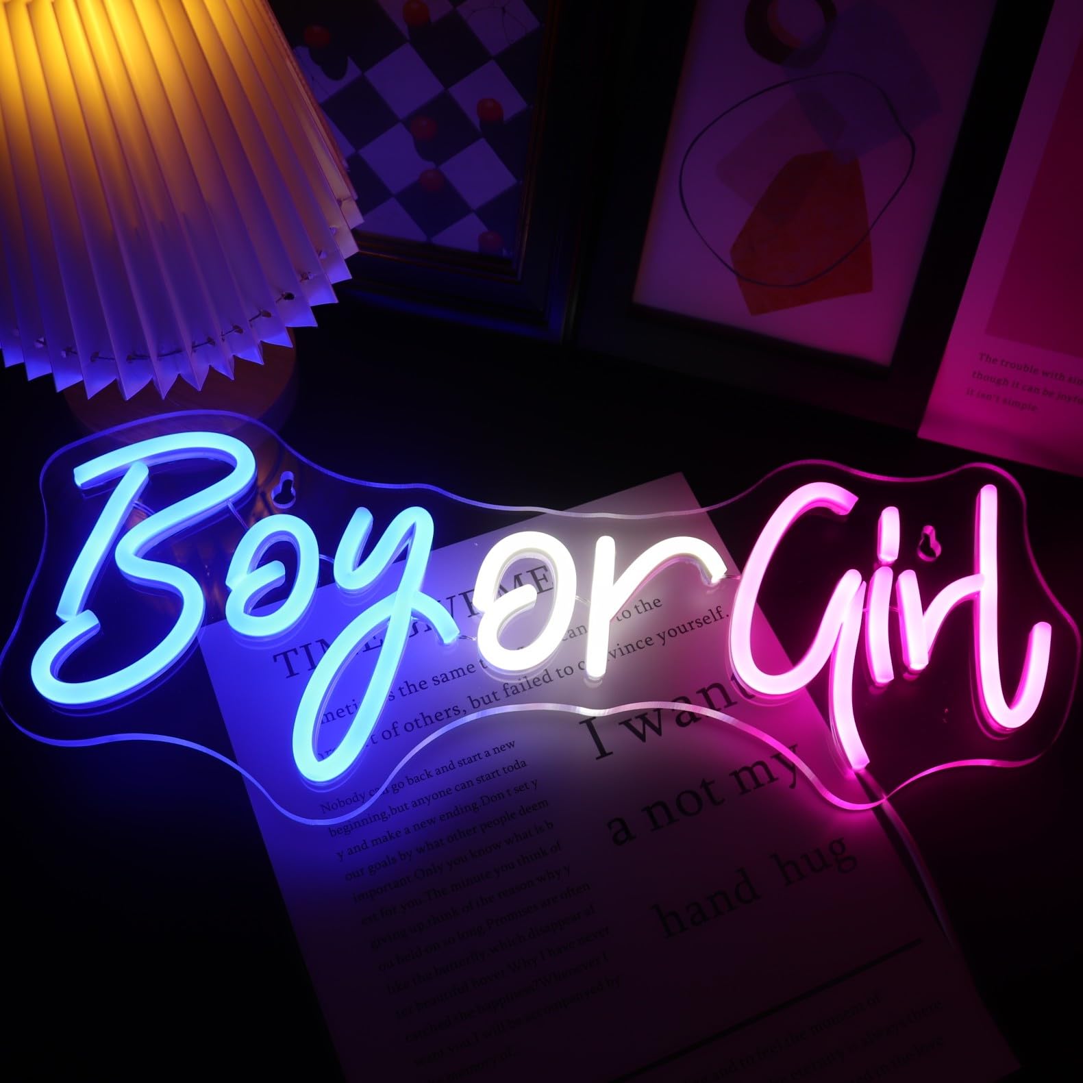 Nordstylee Led Boy or Girl Neon Signs Gender Reveal Party Decorations Neon Letters Signs Pregnancy Announcement Party Supplies Baby Shower Yard Signs(blue-pink)