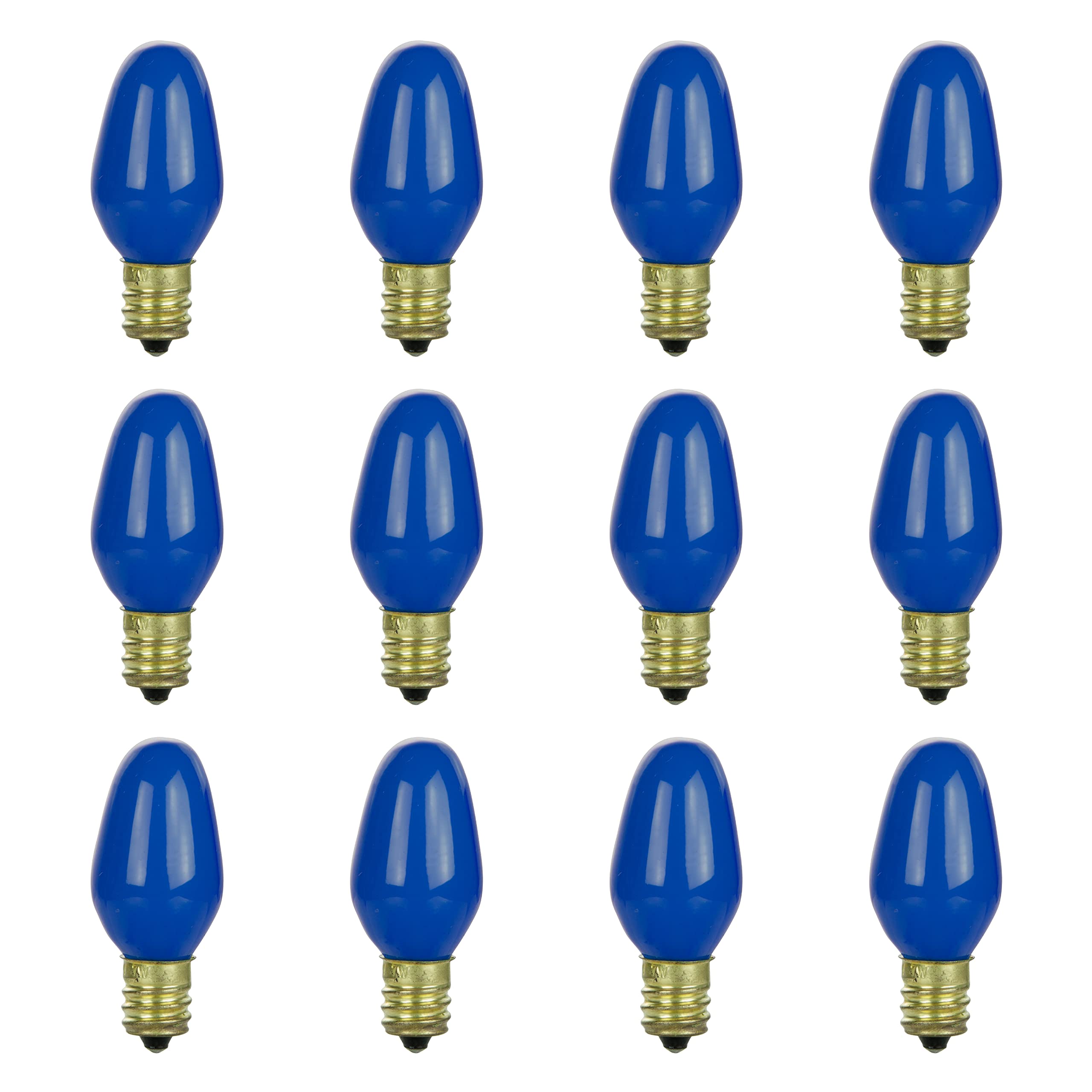 Sunlite 01053 7C7 Incandescent Bulb, 7 Watt, Candelabra E12 Base, C7 Small Night Light, Colored Bulb, Blue, 12 Count