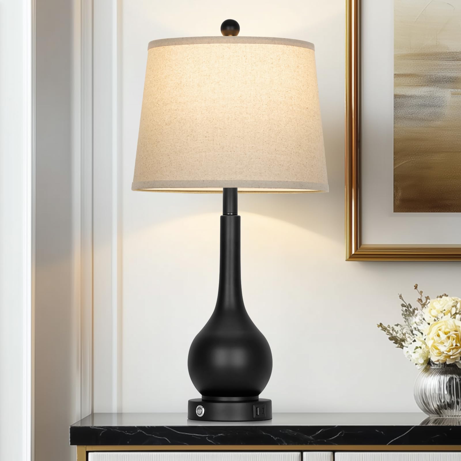 luxeflow 26 Black Table Lamp for Living Room Single, Touch Control Bedroom Lamps for Nightstand, 3-Way Dimmable Bedside Lamp wit