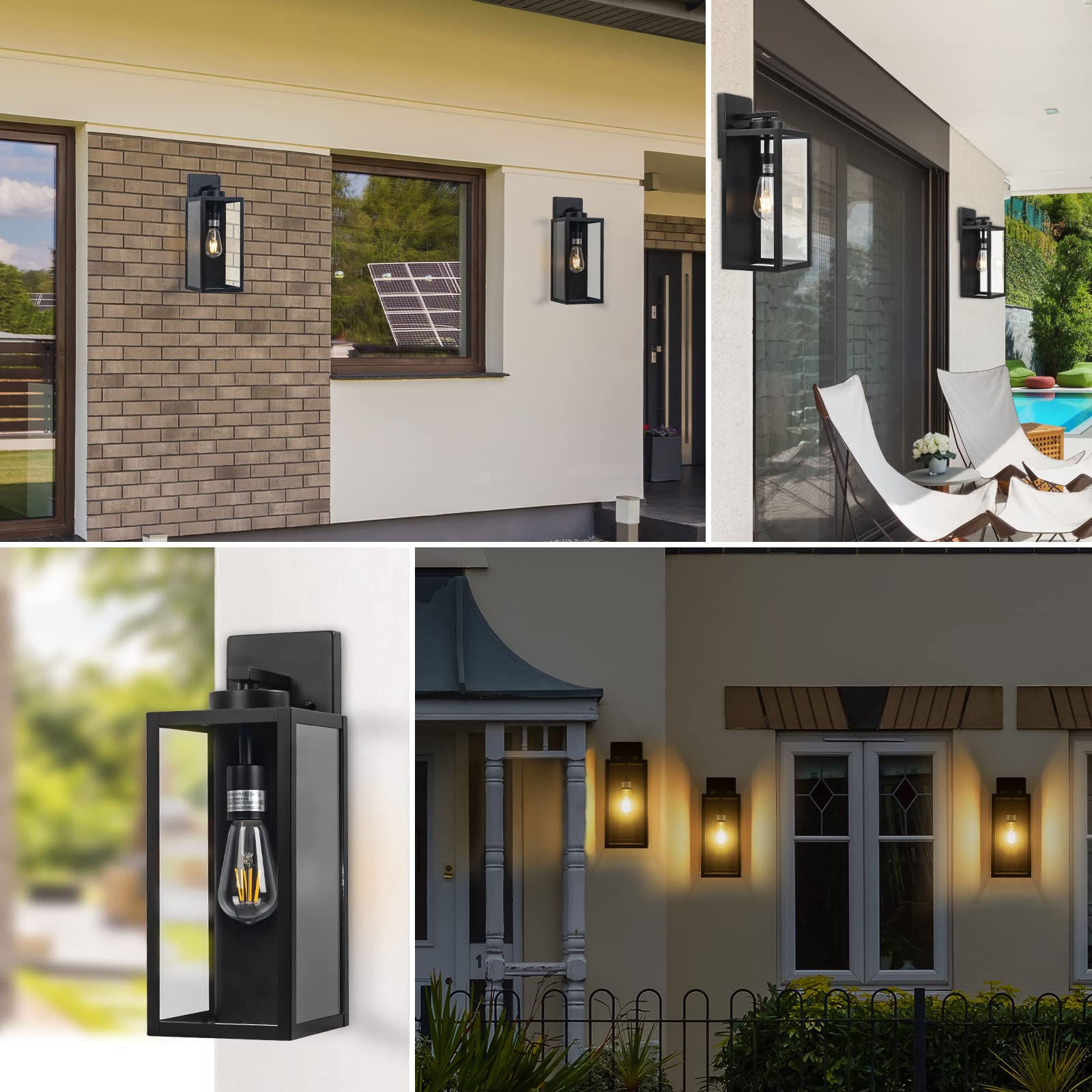 16-Inch Large Outdoor Wall Light Fixture  Black Exterior Wall Lantern Waterproof  Farmhouse Porch Sconce Lighting With Glass  Modern Wall-Mounted Outside Lights For House  Garage  Patio Lamp  2 Packs