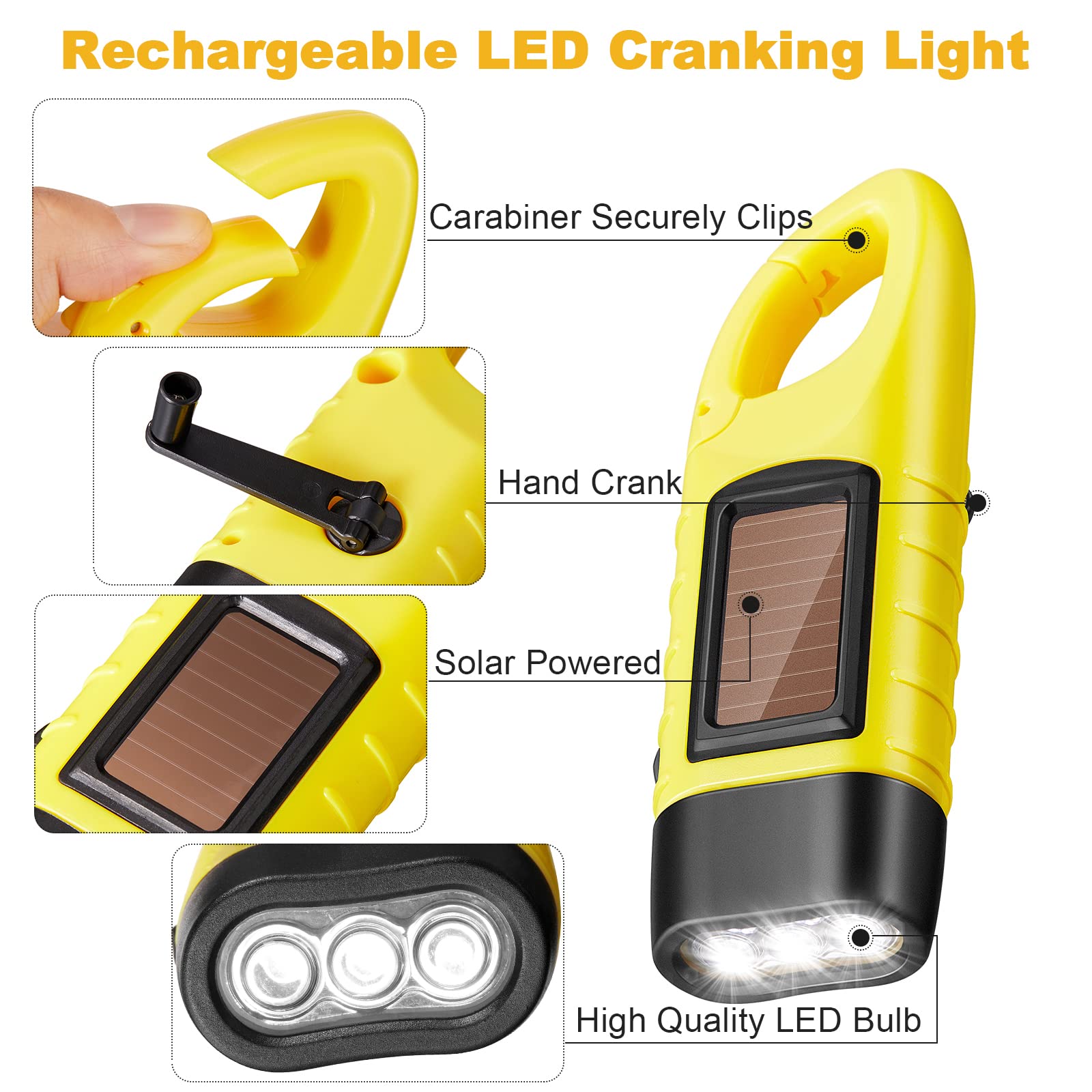 Mudder Hand Crank Solar Powered Flashlight, LED, Emergency Gear, Rechargeable, Model CL-Mudder-4736, Green/Black