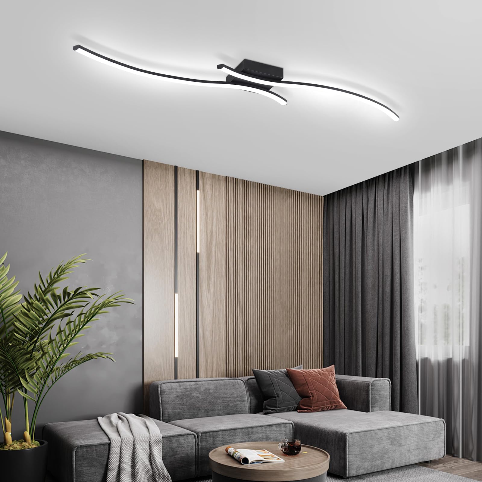 Hlilceh 28W Linear Ceiling Light Black Modern Led Ceiling Light Fixture 6000K Aluminum 39.37Inch Long Ceiling Lamp For Hallway,