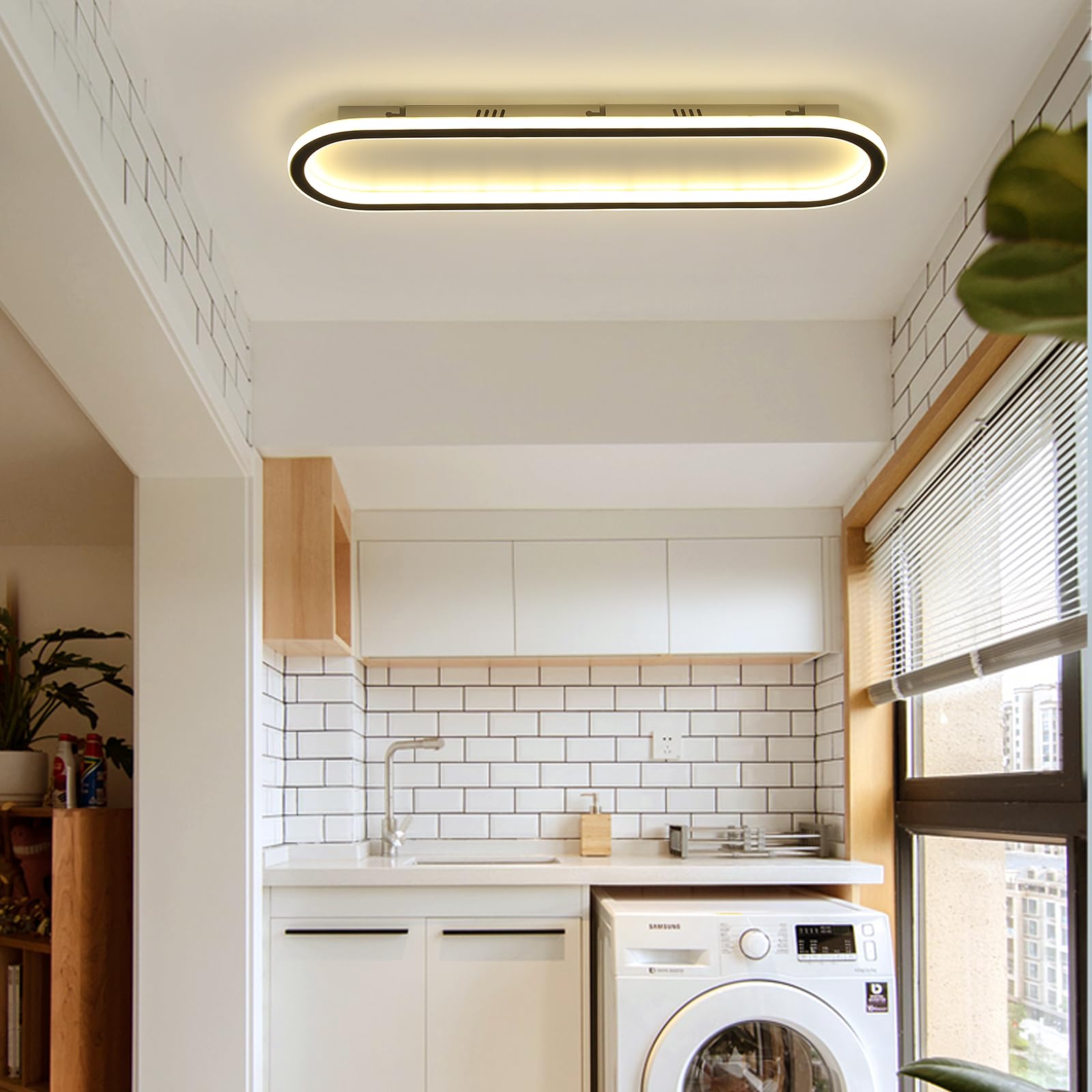 Matven Flush Mount Ceiling Light, Dimmable LED Fixture, 49IN, Acrylic, Black, for Bedroom/Balcony/Dressing Room