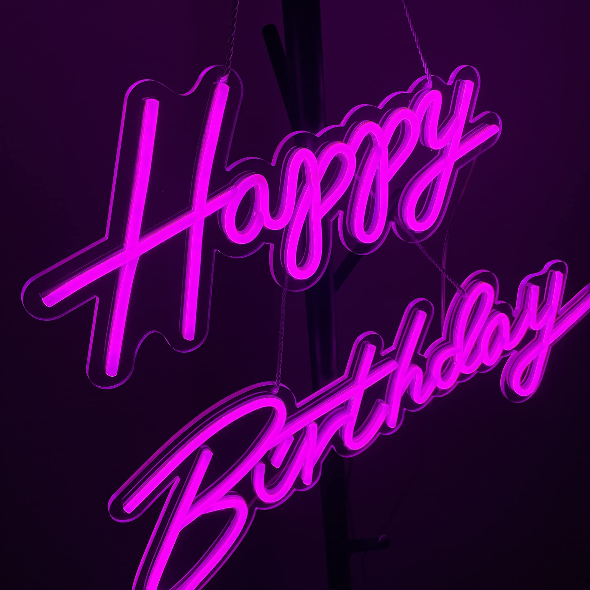ASIUXIRS Neon Sign - 37x8" Happy Birthday Wall Art, Pink Acrylic for Bar, Club, Bedroom, Cafe, Wedding Party Decor