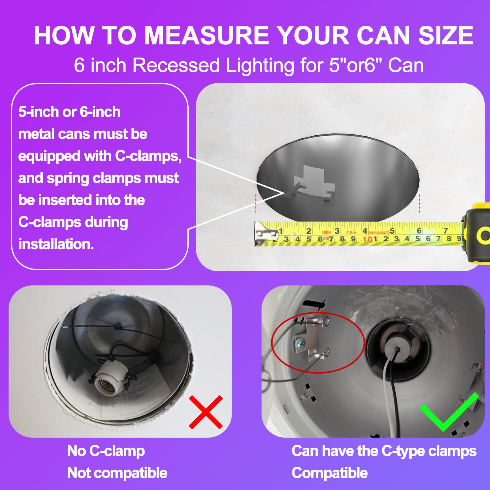 Hydong Smart Recessed Lighting  5/6 Inch  Compatible With Alexa  Smart Led Downlight  13W 1050Lm Led Lights  Smart Can Lights Multicolor App Dimmable  4-Pack