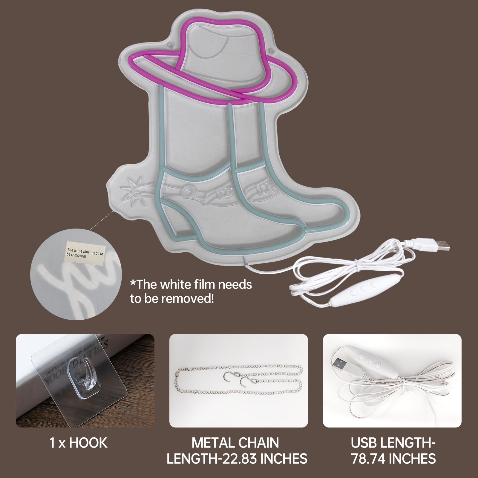 Cowboy Boot Neon Signs For Wall Decor-Cowgirl Boots With Hat Neon Signs For Decor  Pink Aesthetic Western Wall Art  Cowboy Led Sign For Game Room Bedroom Party Bar  Birthday Christmas Gifts  Dimmable Switch Usb Power  Adhesive Hook Included
