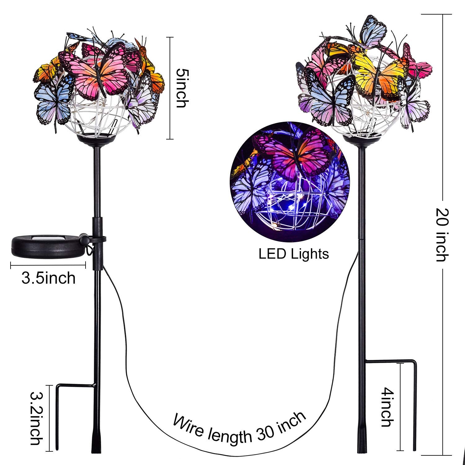 Doingart Solar Garden Lights - 2 Pack Butterfly Stake Lights With Copper String, Multicolor