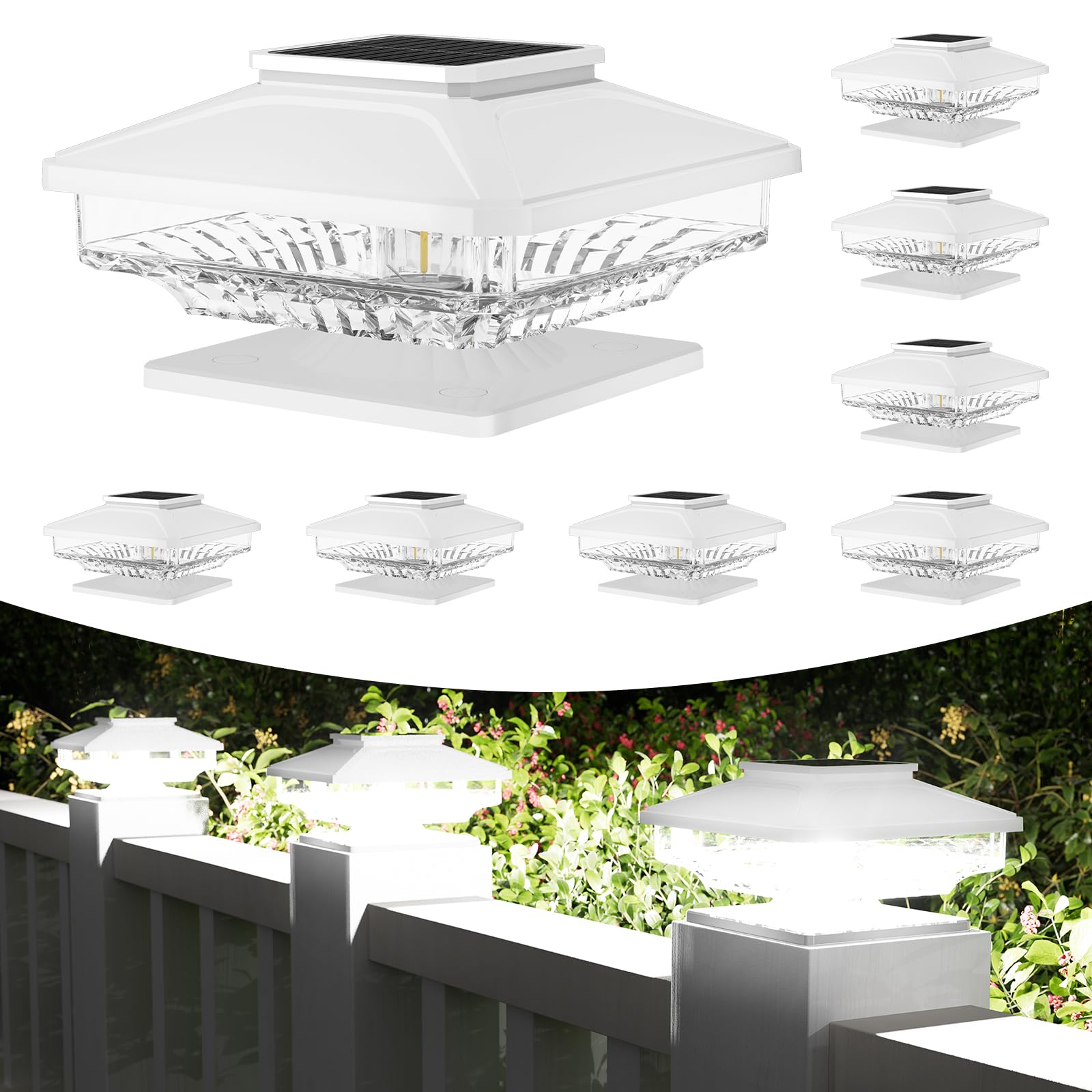Bright White 8 Pack Solar Post Cap Lights,[Not Hollow Post],Ip65 Waterproof Solar Post Lights Outdoor Fence Post Cap Lights, Deck Fence Cap Light For 4X4 5X5 6X6 Wood Posts In Garden Decor