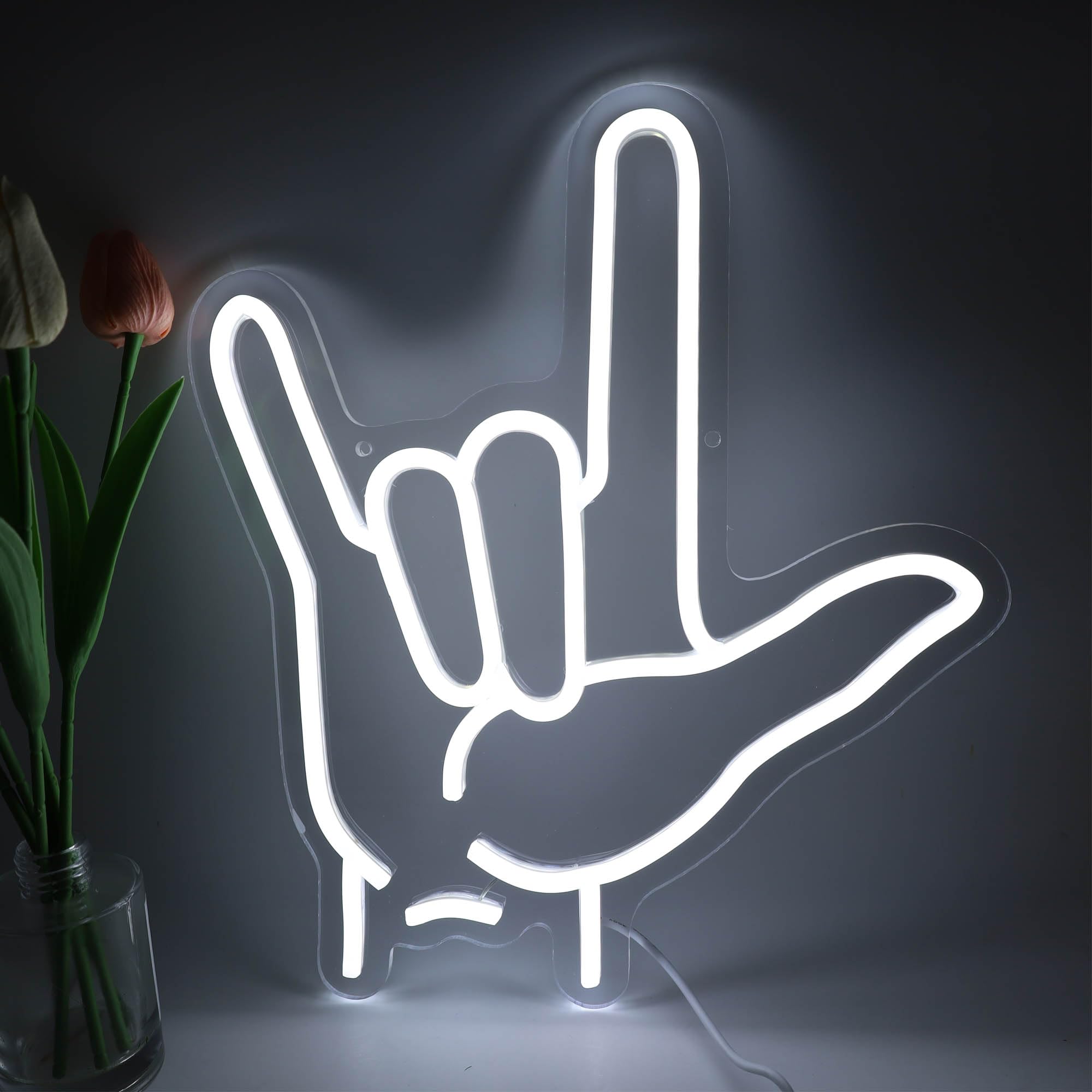 I Love You Neon Sign Rock Neon Sign Love You Hand Sign USB Powered for ASL Classroom Decor Love you Hand Gesture LED Neon Signs Love You Led Neon Light Sign for Wall Decor Love You Stream background Gifts 12.6*14.4 Inch