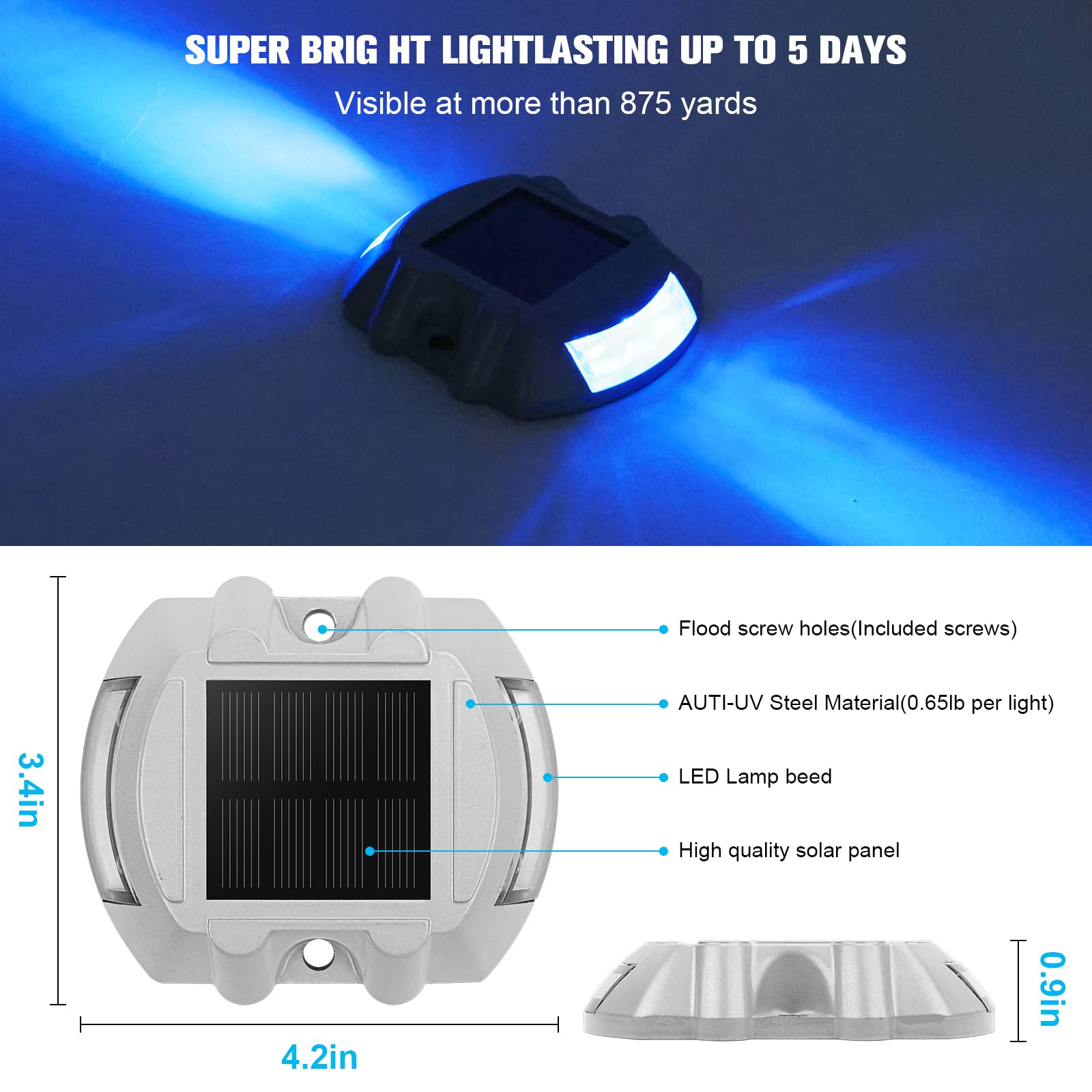 VOLISUN Solar Deck Lights, 8-Pack LED Waterproof Outdoor Step Lights, Blue, IP67 for Driveway, Sidewalk, Garden Pathway