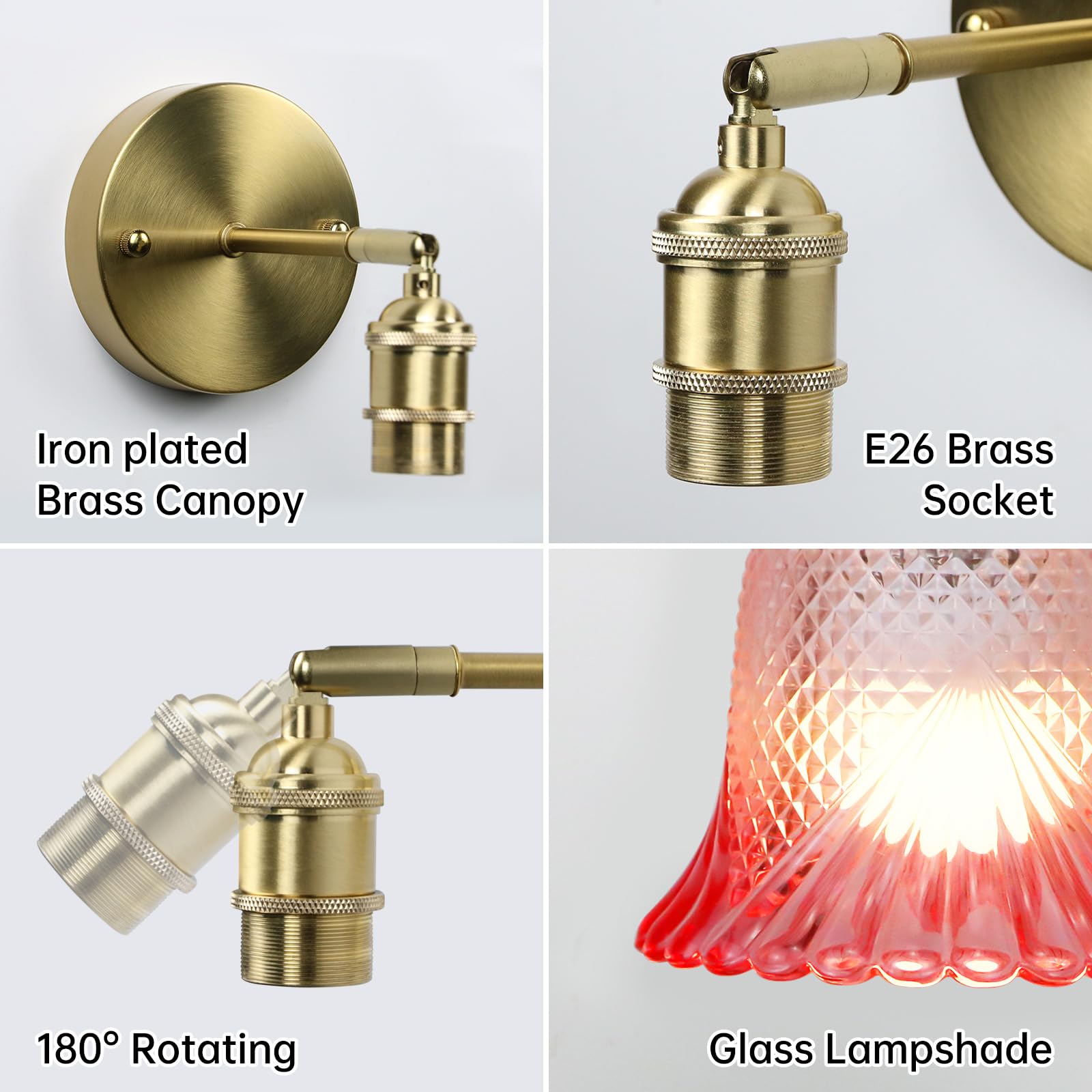 GEEZO Vintage Wall Sconce, Rechargeable Battery Light with Remote Control, Ripple Pink, Model GEEZO-Y-10, 1 Pack
