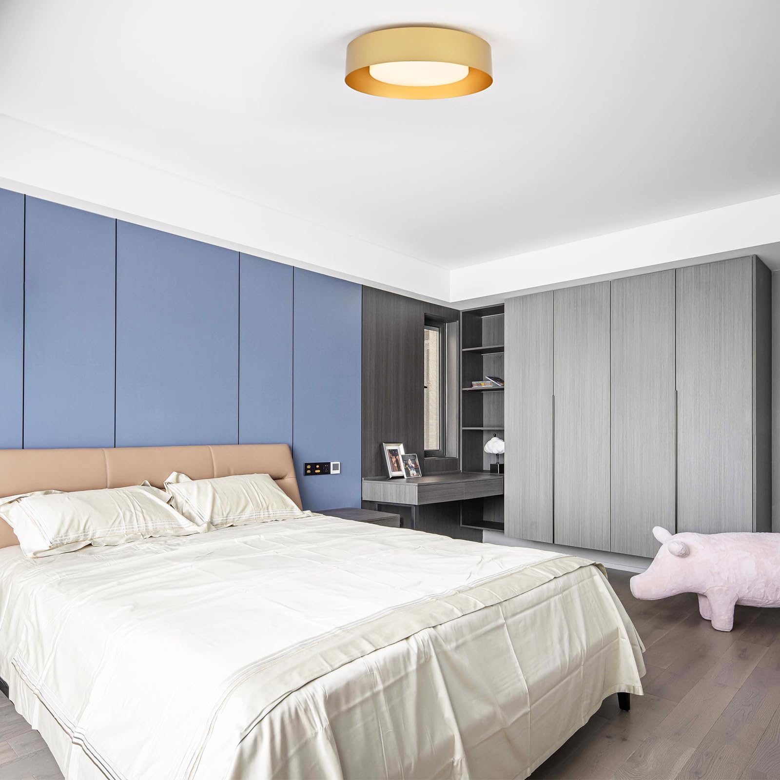 Mivenda Modern Flush Mount Ceiling Light Minimalist Close To Ceiling Lighting Fixture Gold Circular Ceiling Lamp For Bedroom Dining Room Entry Hallway Balcony  Bathroom (16.5)