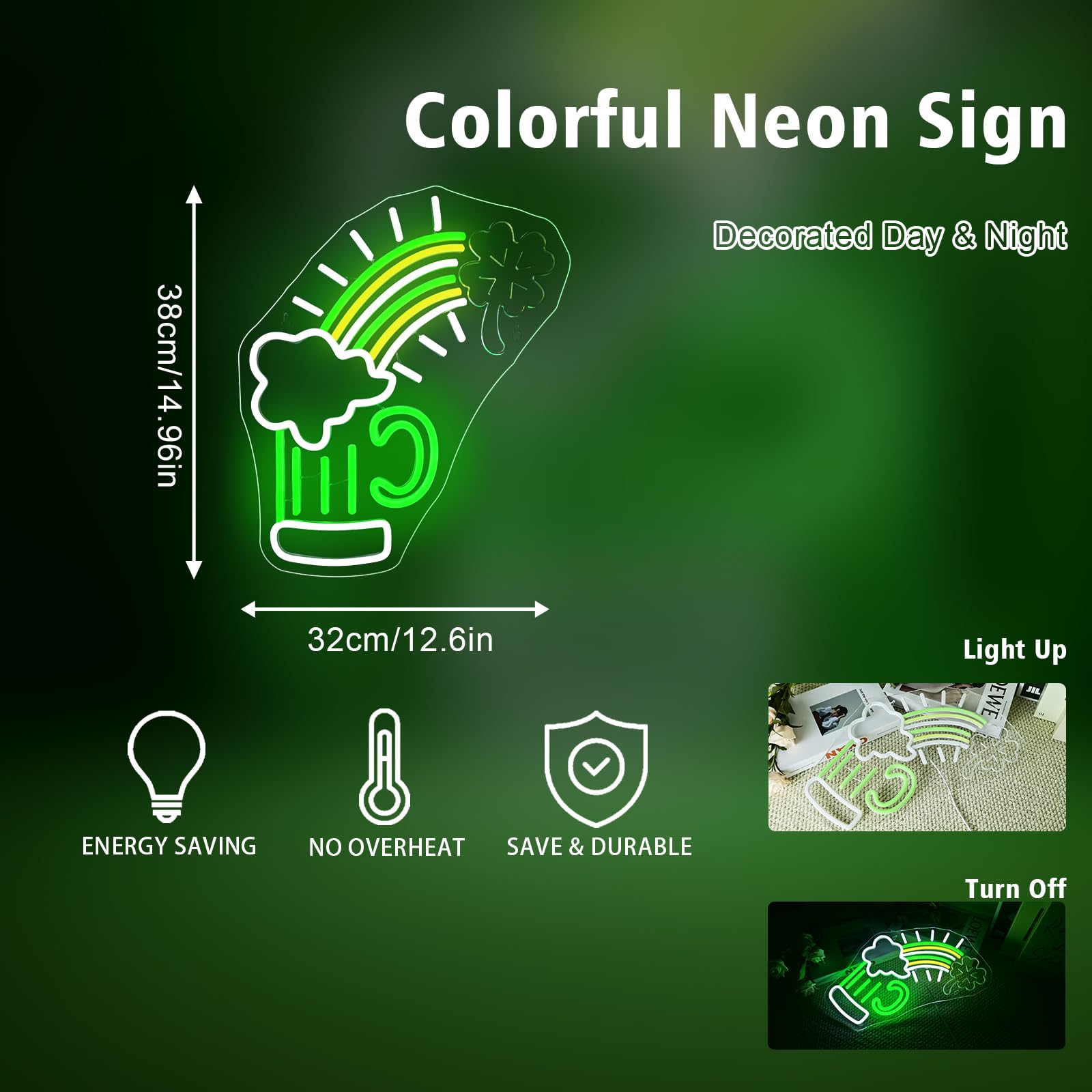 FAXFSIGN Neon Sign - St. Patricks Day Decor - Colorful Lucky Light Up Sign for Boys Bedroom, Living Room, Man Cave