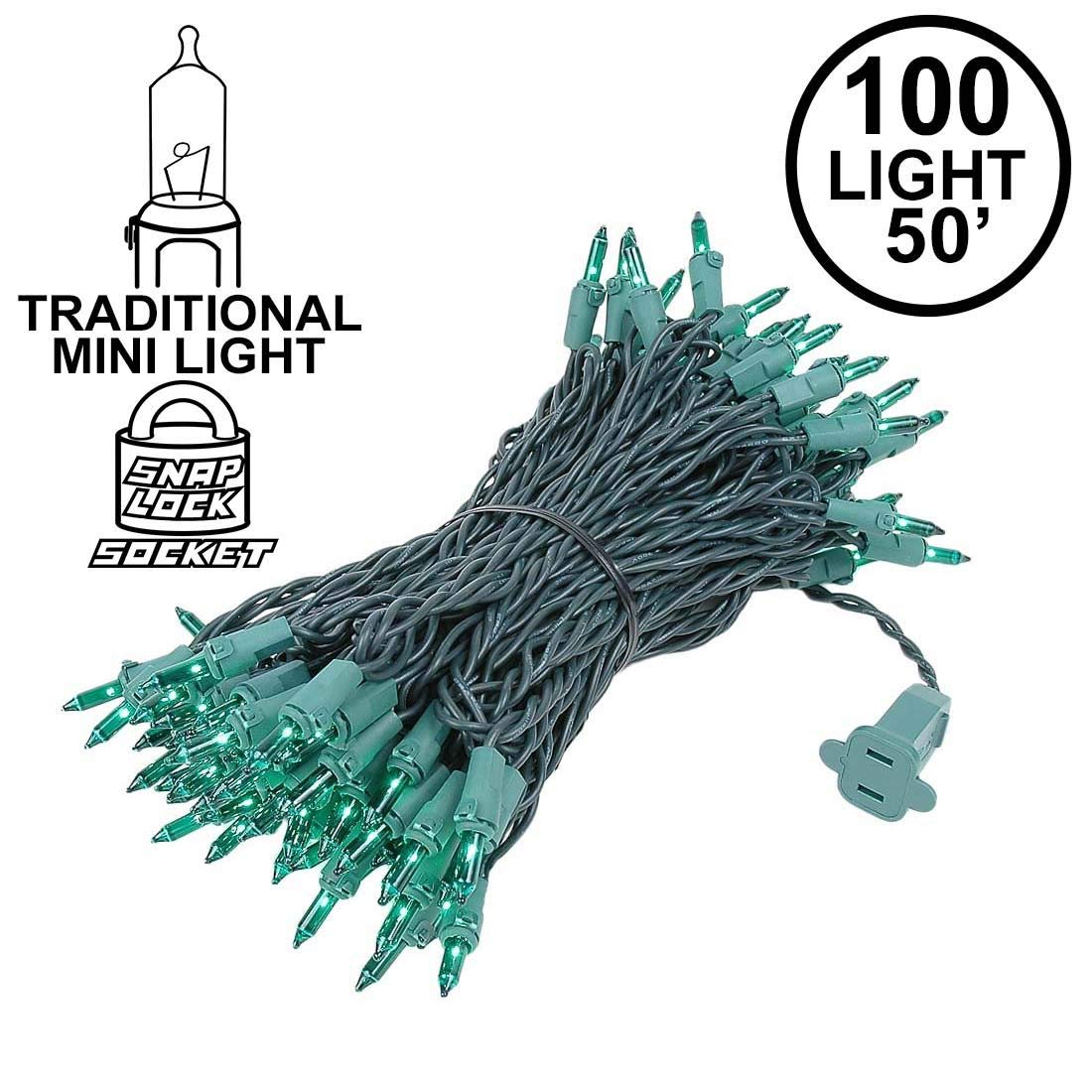 Novelty Lights 100 Light Green Christmas Mini String Light Set, Green Wire, Indoor/Outdoor Ul Listed, 50' Long