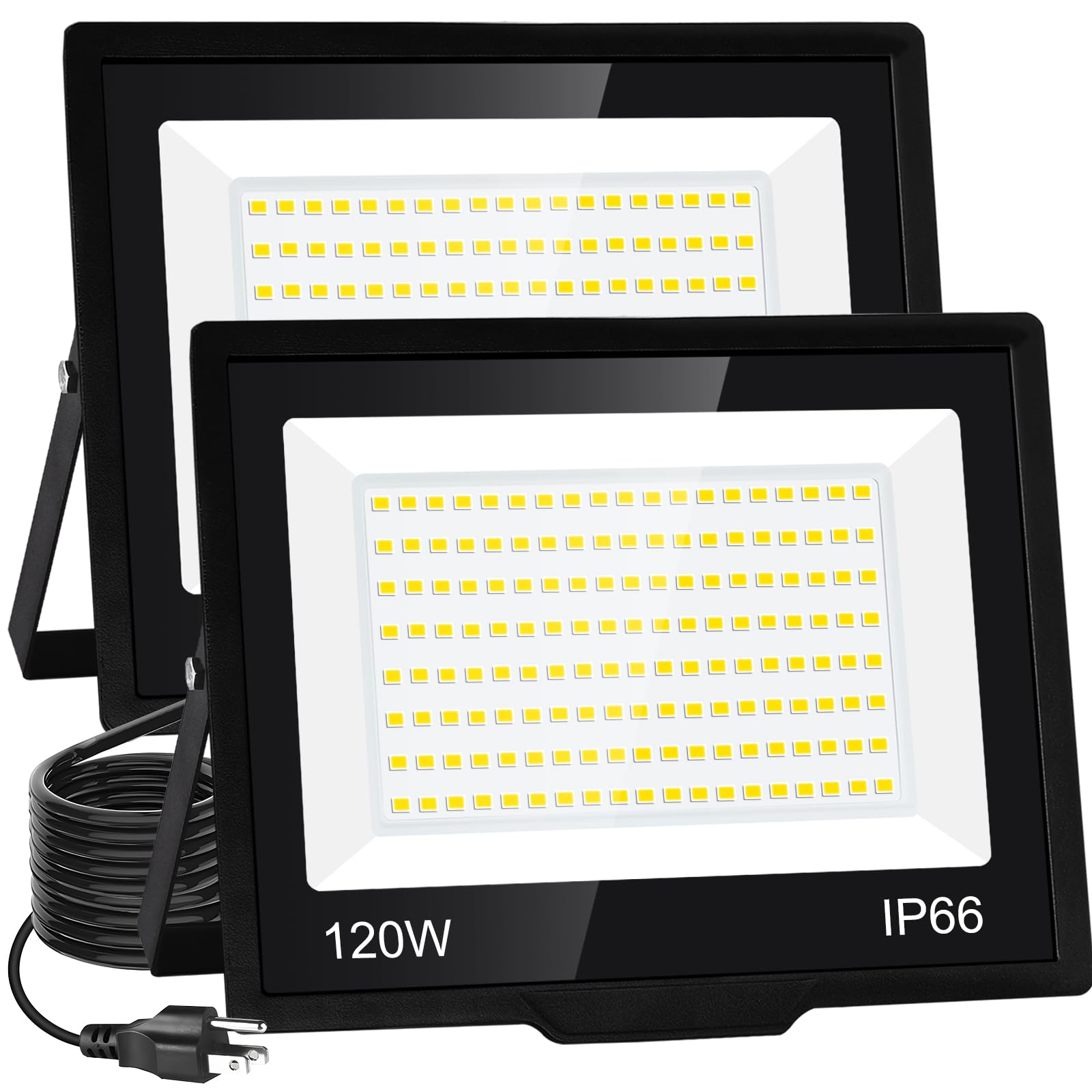 SHGPODA 2 Pack 120W LED Flood Light Outdoor, 14400LM Floodlights with Plug, IP66 Waterproof Outdoor Led Lights, 5000K White LED 