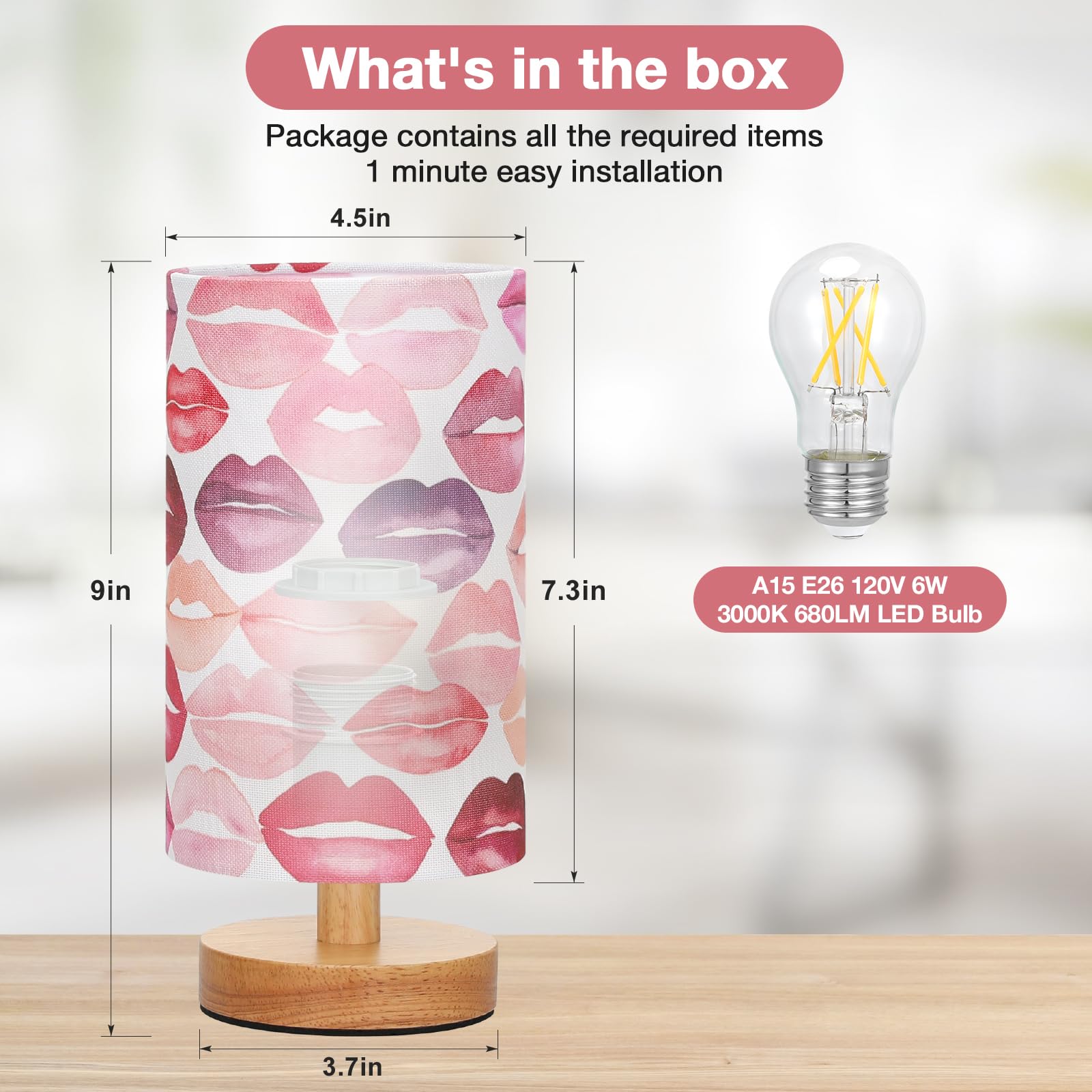 Fenmzee Lips Table Lamp For Bedroom - Inline Control, Small Bedside Lamp With 3000K A15 Led Blub, Easy Assembly (Lips White Shad