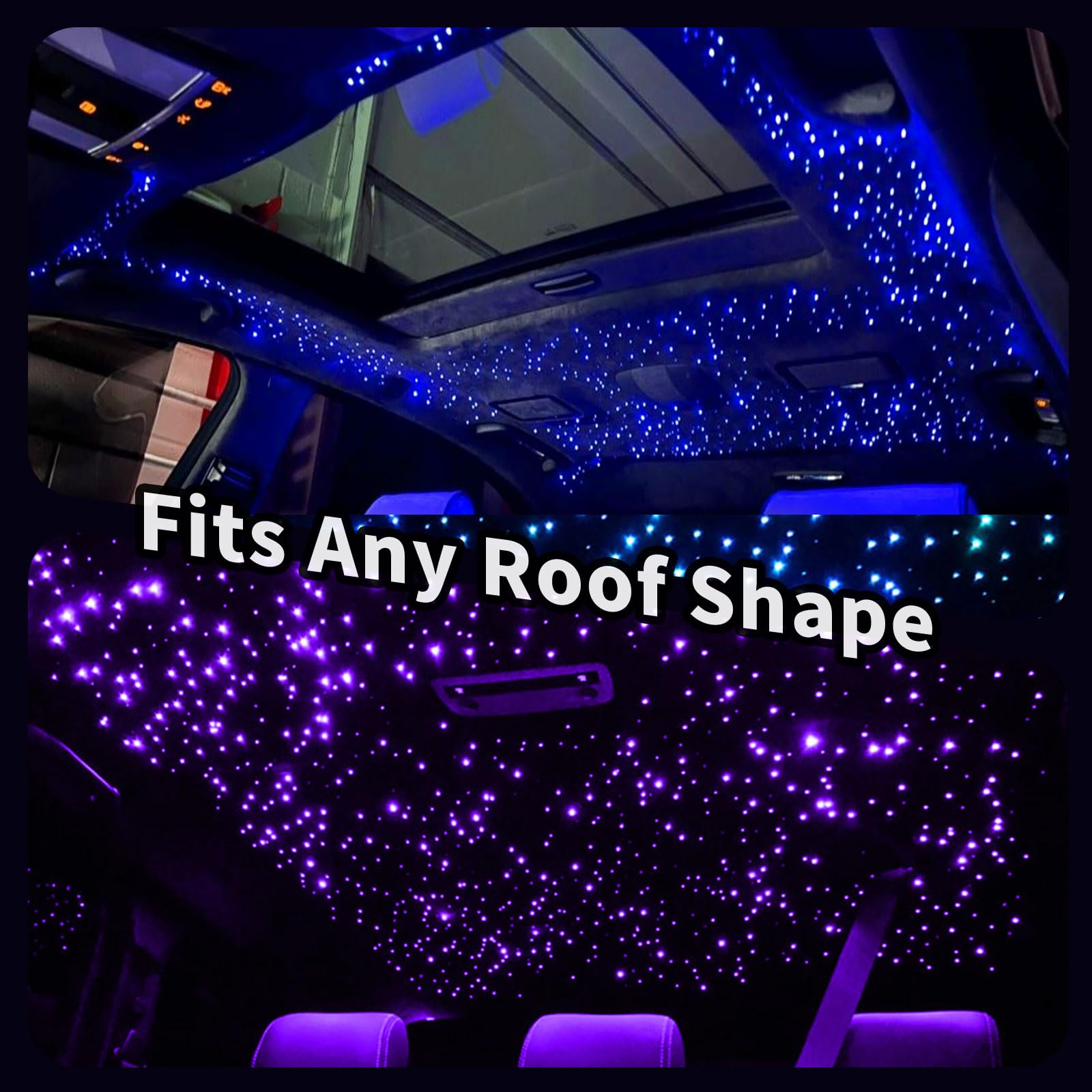 VASTFIRE Starlight Headliner Kit - 500pcs Fiber Optic Star Lights - 16W RGBW, Twinkle & Music Sync, Silver, 9.8ft, Model
