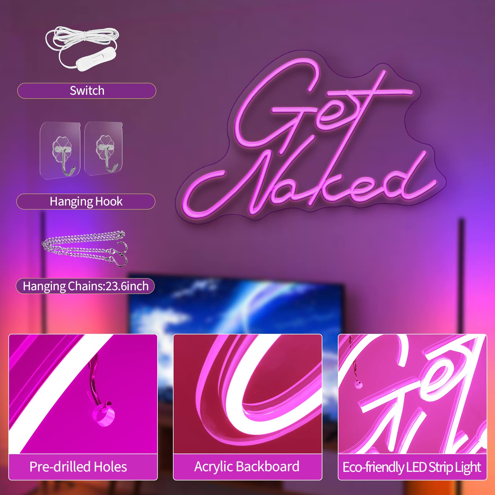 JEDAEMEN Neon LED Light Sign for Wall Decor, USB Powered, Pink, 16.5 x 11.4 inches, Preppy Room Decoration