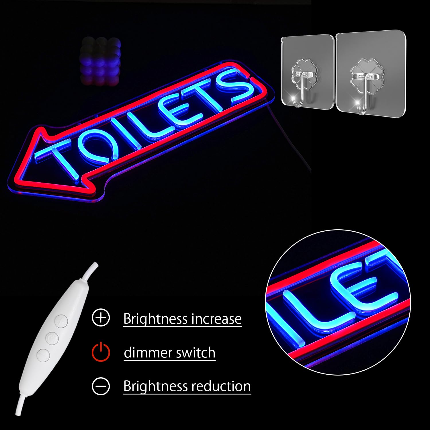 LULANMP Neon Sign for Toilets - LED Wall Decor for Bathroom, Restroom, Hotels, and Bars - 16.9inx6.7in, Plastic, b-red