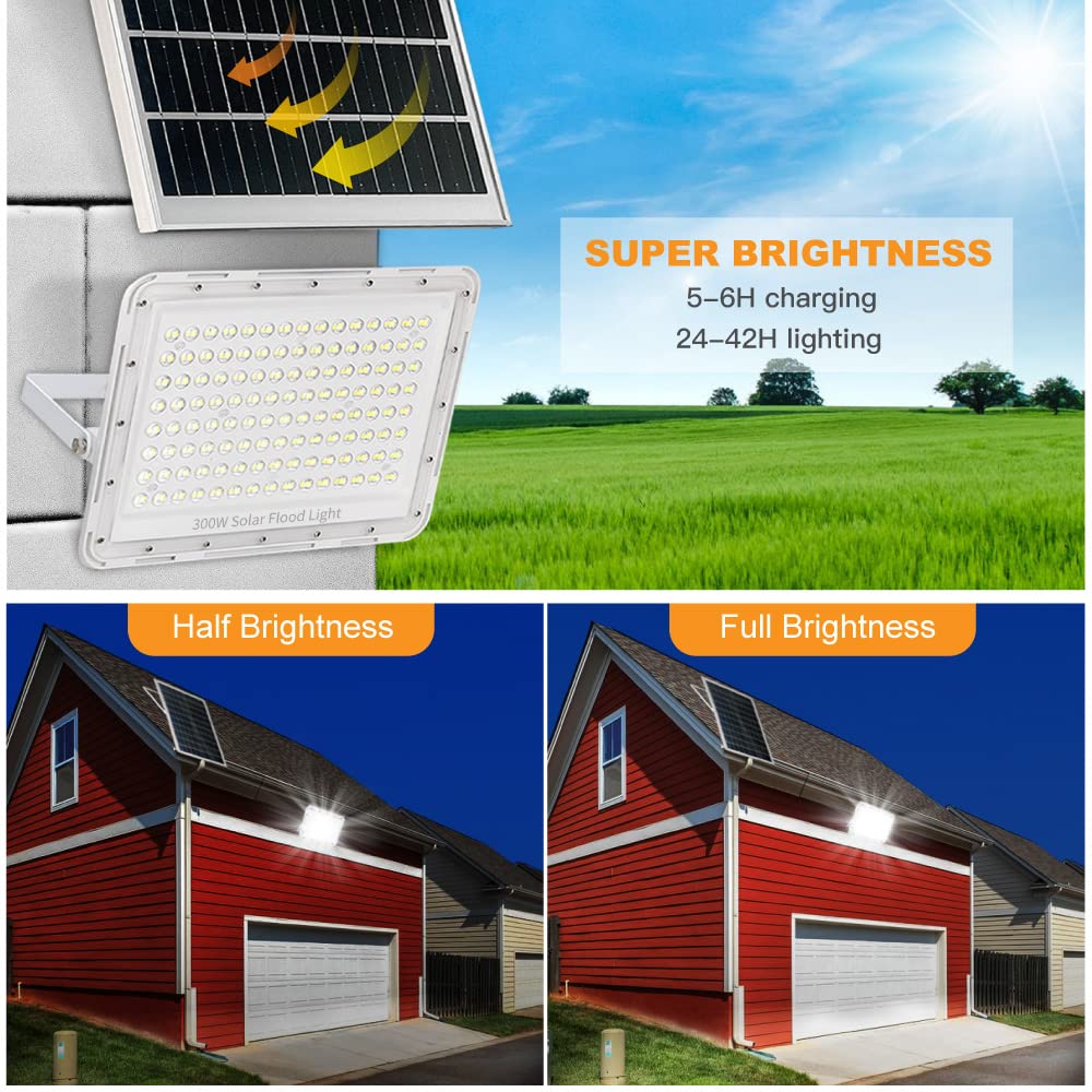 Tin Sum 300W Led Solar Flood Light - 24000 Lumens, Ip67 Waterproof, Remote Control, Outdoor Security