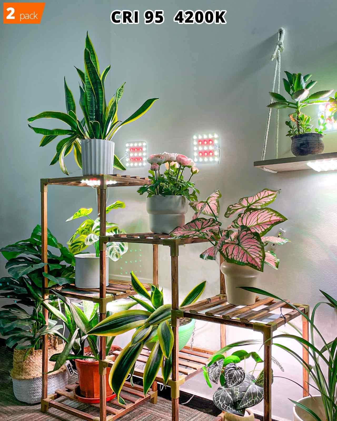 Dommia Grow Light, Square 4 Dimmable Full Spectrum High Ppfd With Optical Lens, Auto On/Off And 6/12/16H Timer, Suitable For Seed Starting And Easy To Install, 2 Pack