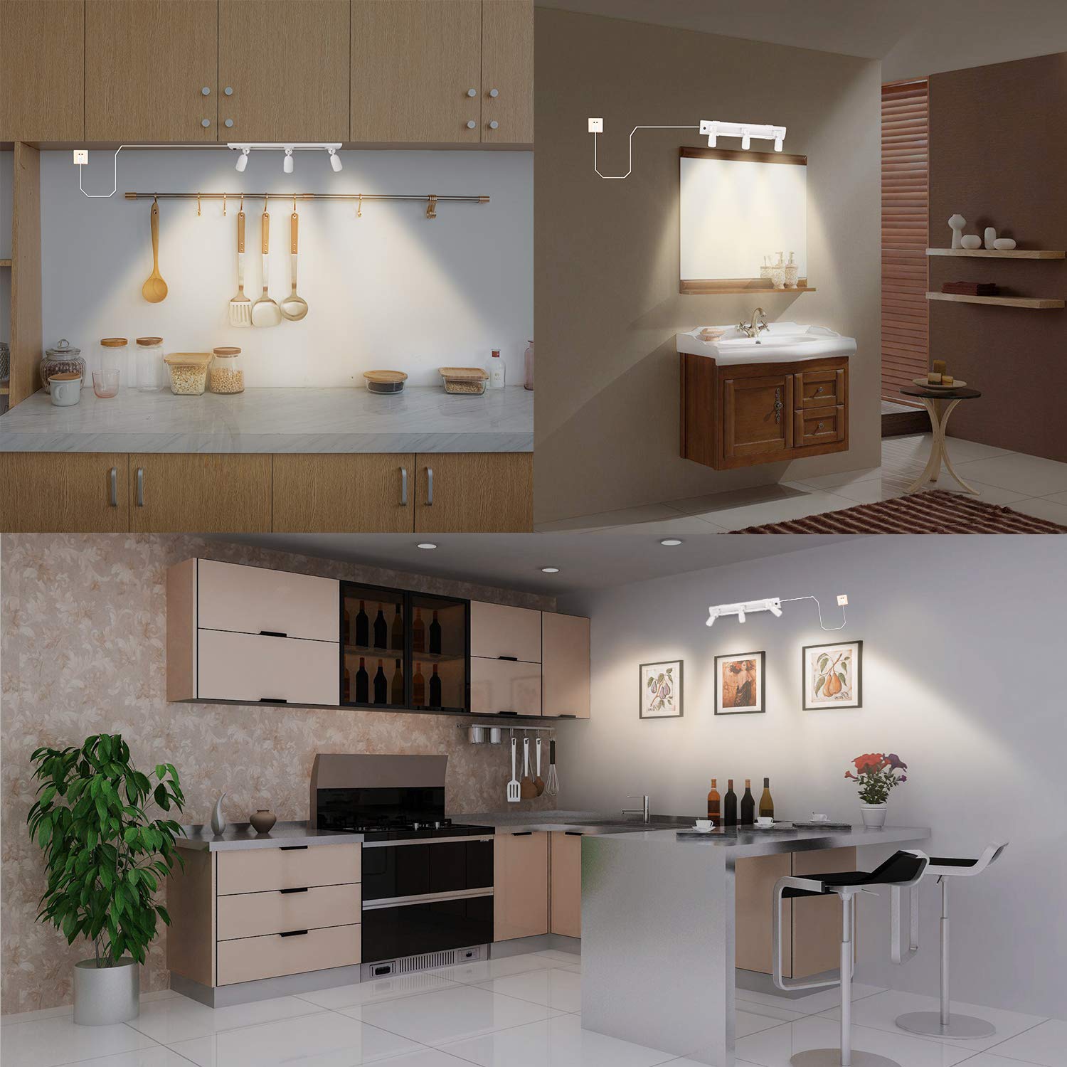 HONWELL LED Track Lighting with 3 Rotatable Heads, Remote Controlled, White, Model H1830, 1 Count