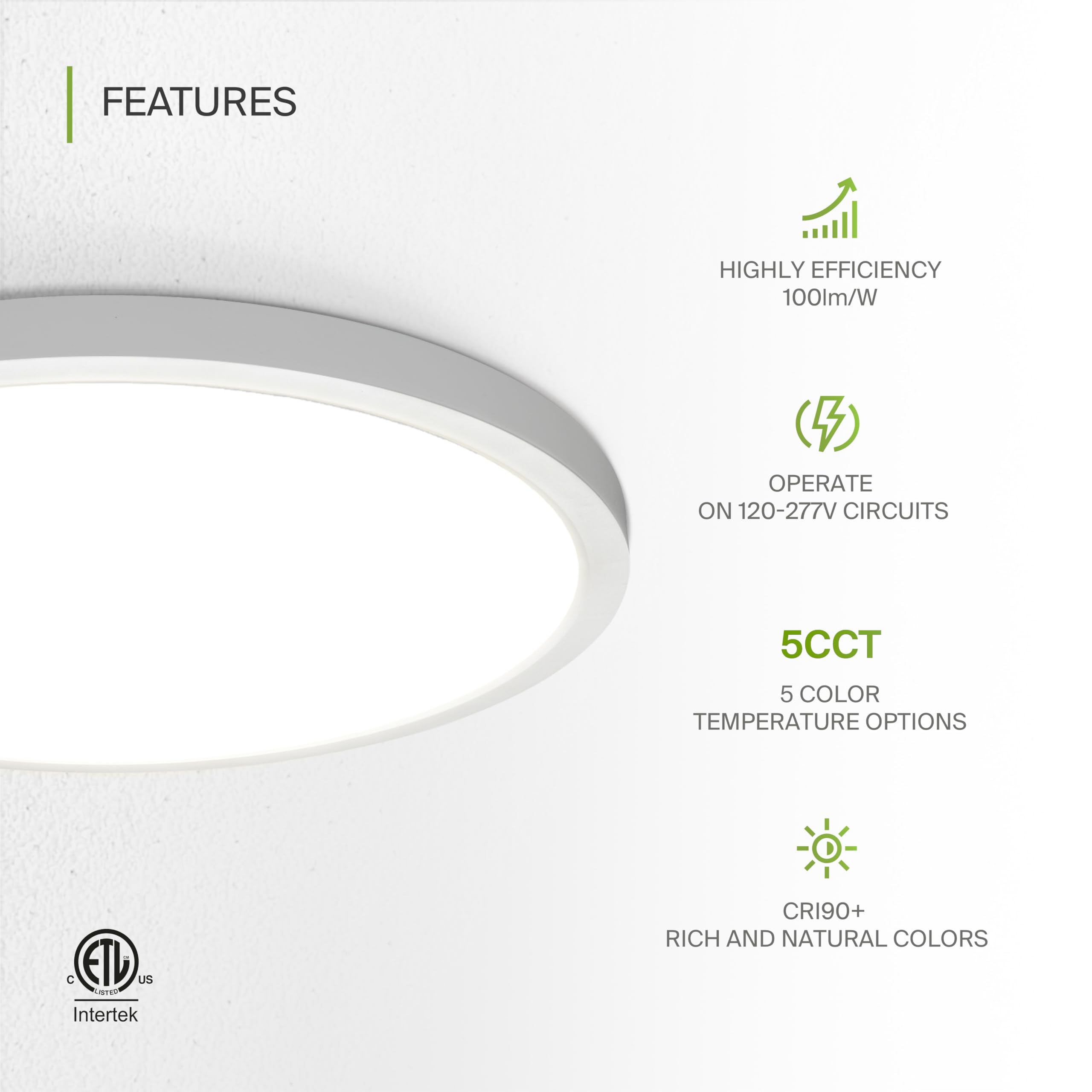 Asd Led 24 Inch Round Flush Mount Ceiling Light Fixture | 38W 2700Lm 2700-6000K 100-277V | 5Cct, Dimmable, Ultra Slim, Etl Liste
