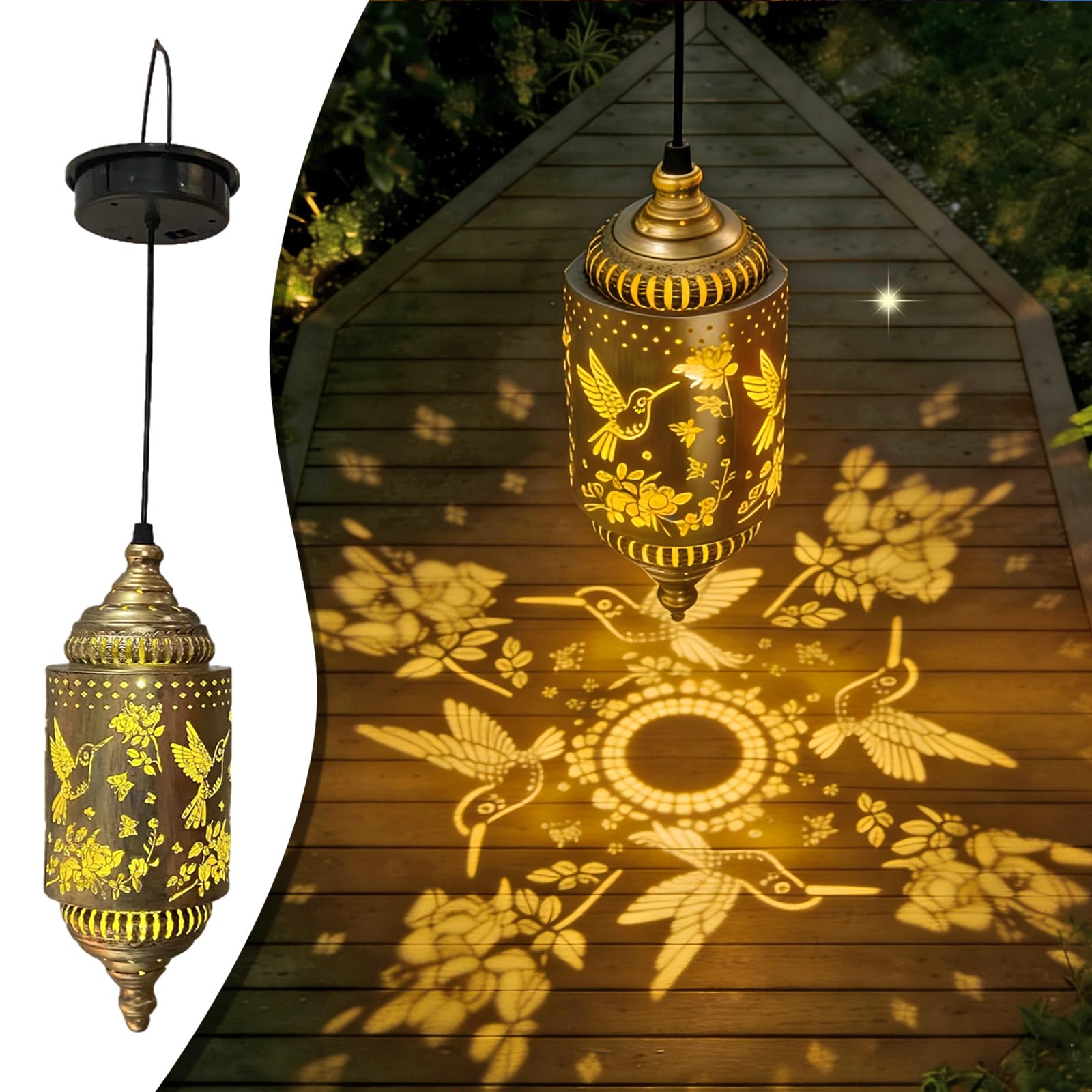 Hummingbird Solar Lantern Hanging Garden Decor (2 Pack) Solar Lanterns Outdoor Waterproof, Hanging Lanterns Outdoor for Patio Pa