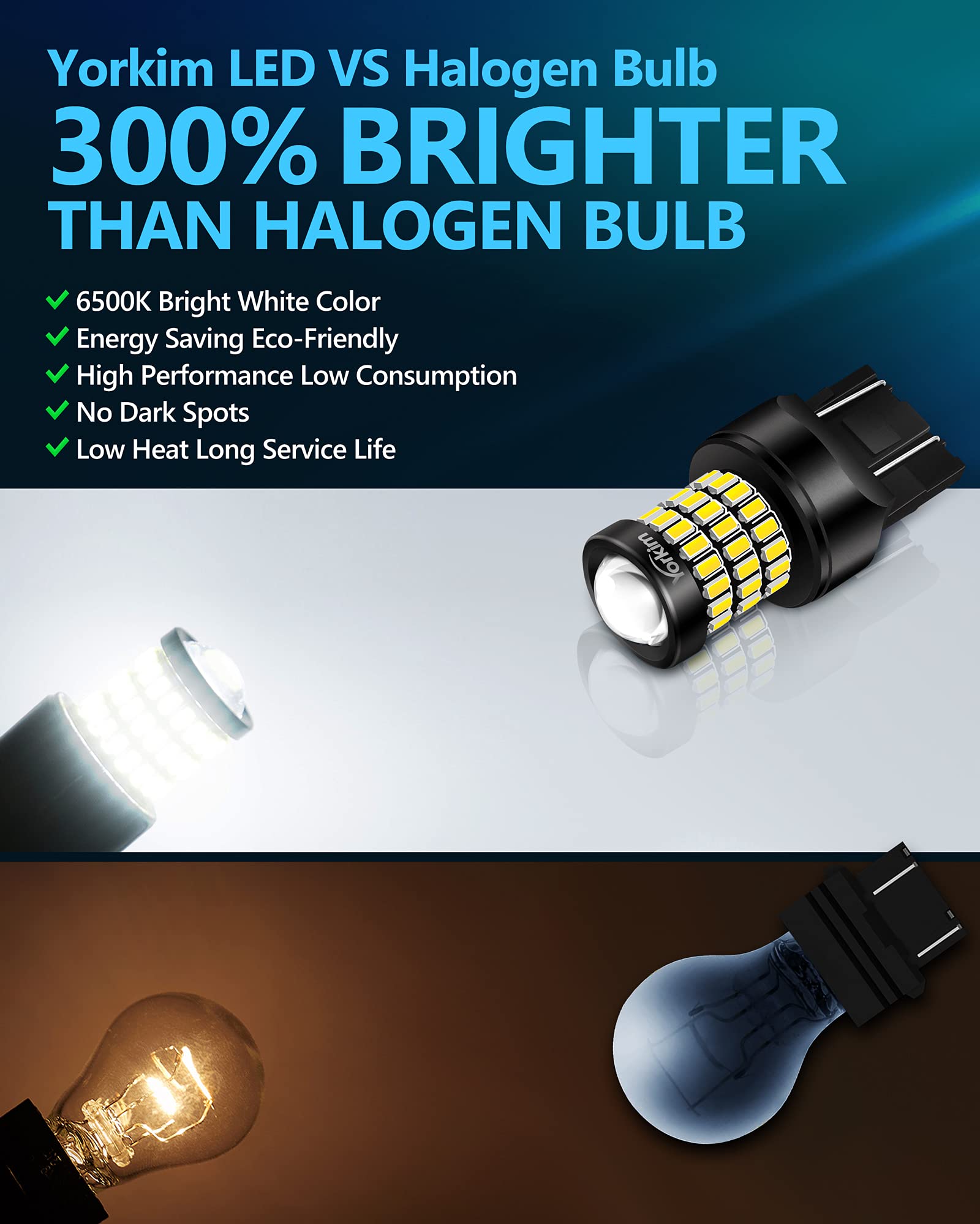 Yorkim 7440 LED Bulb, White, 7443 Reverse/Backup Lights, 7440 Model, Aluminum, 4 Pack