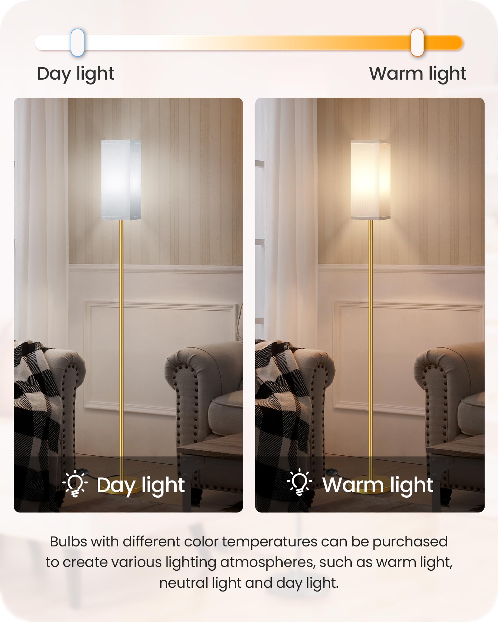 Goebleson Floor Lamp, Pole With Foot Switch, Modern Standing Lamp Lampshade, Minimalist Freestanding Lamp (Bulb Not Included), F