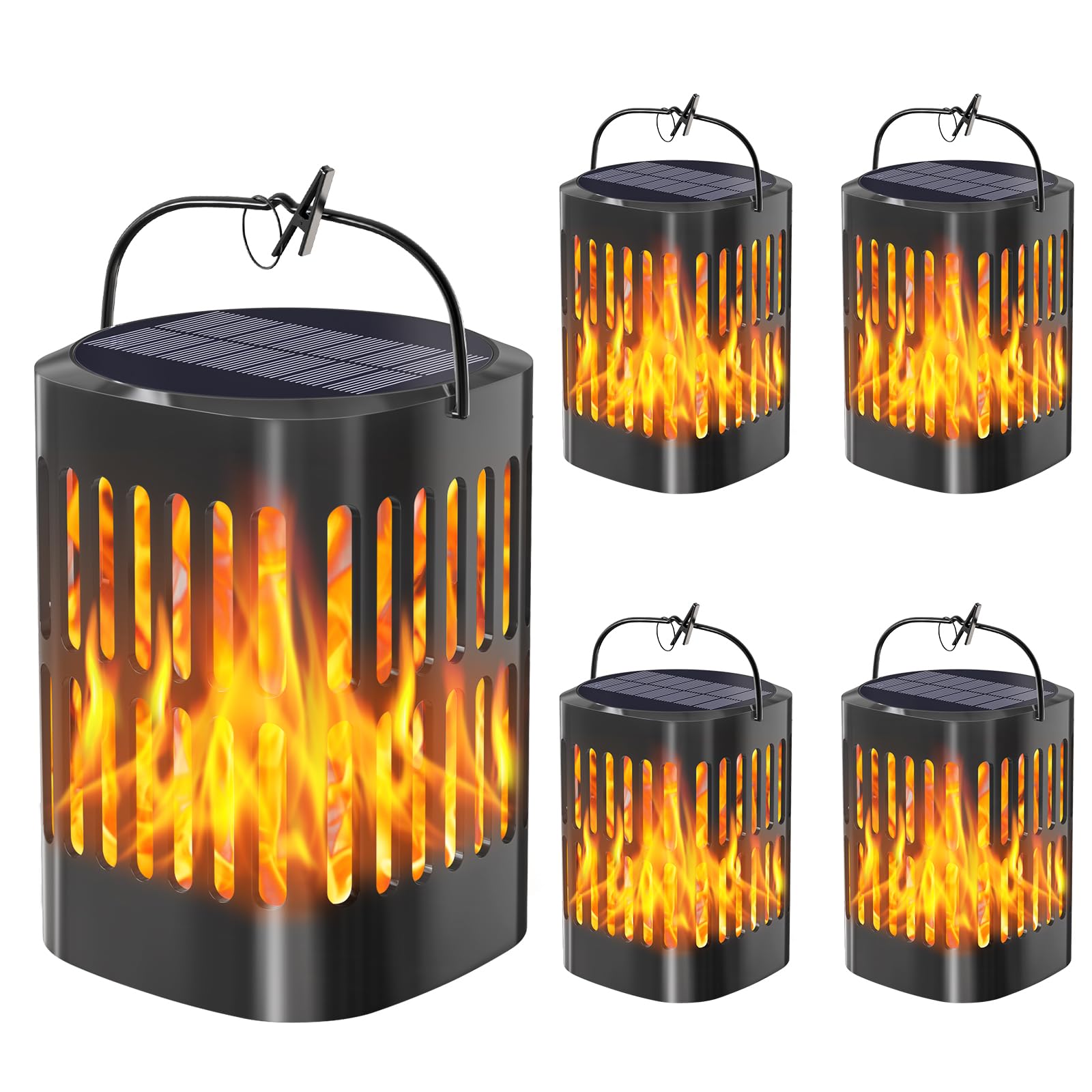 Bebrant Solar Hanging Lanterns - Flickering Flames, Waterproof Outdoor Lights, 4 Pack, Black