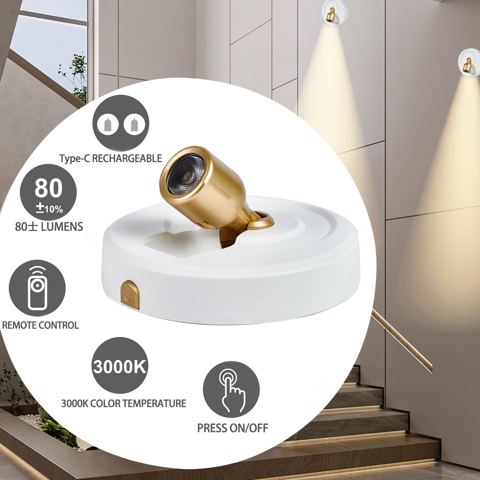 Wireless LED Spot lights Indoor with Rechargeable Battery Operated, Spotlights Indoor with Remote, Picture Lights for Wall with