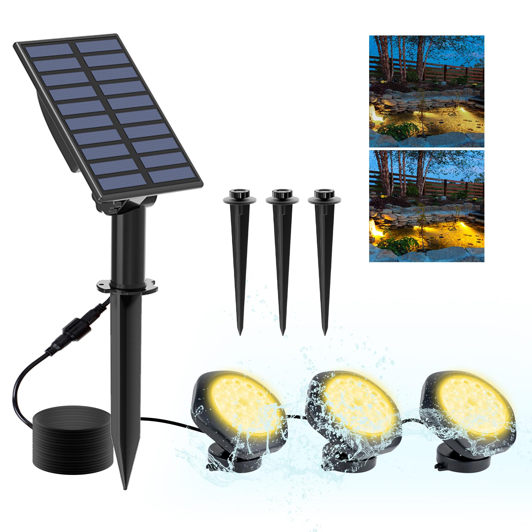 Crepow Solar Pond Lights, 18 Led Super Bright Underwater Spotlights Led Submersible Pond Lights Ip68 Waterproof Fountain Lights For Fish Aquarium Tank Garden Yard Pool Decor Warm White (3-In-1)