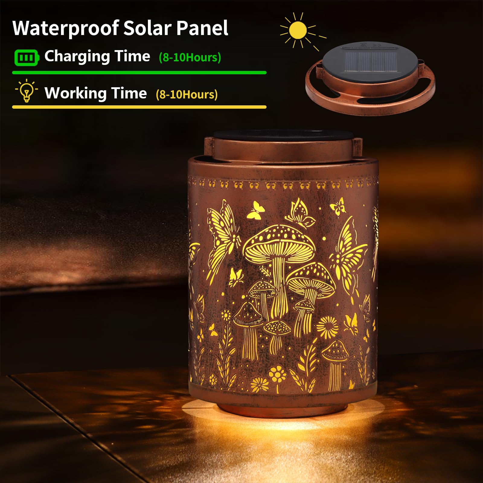 Solar Lanterns Outdoor Waterproof Mushroom Butterfly Garden Decor Gifts For Women Mon Grandma Metal Hanging Solar Lights Decorat