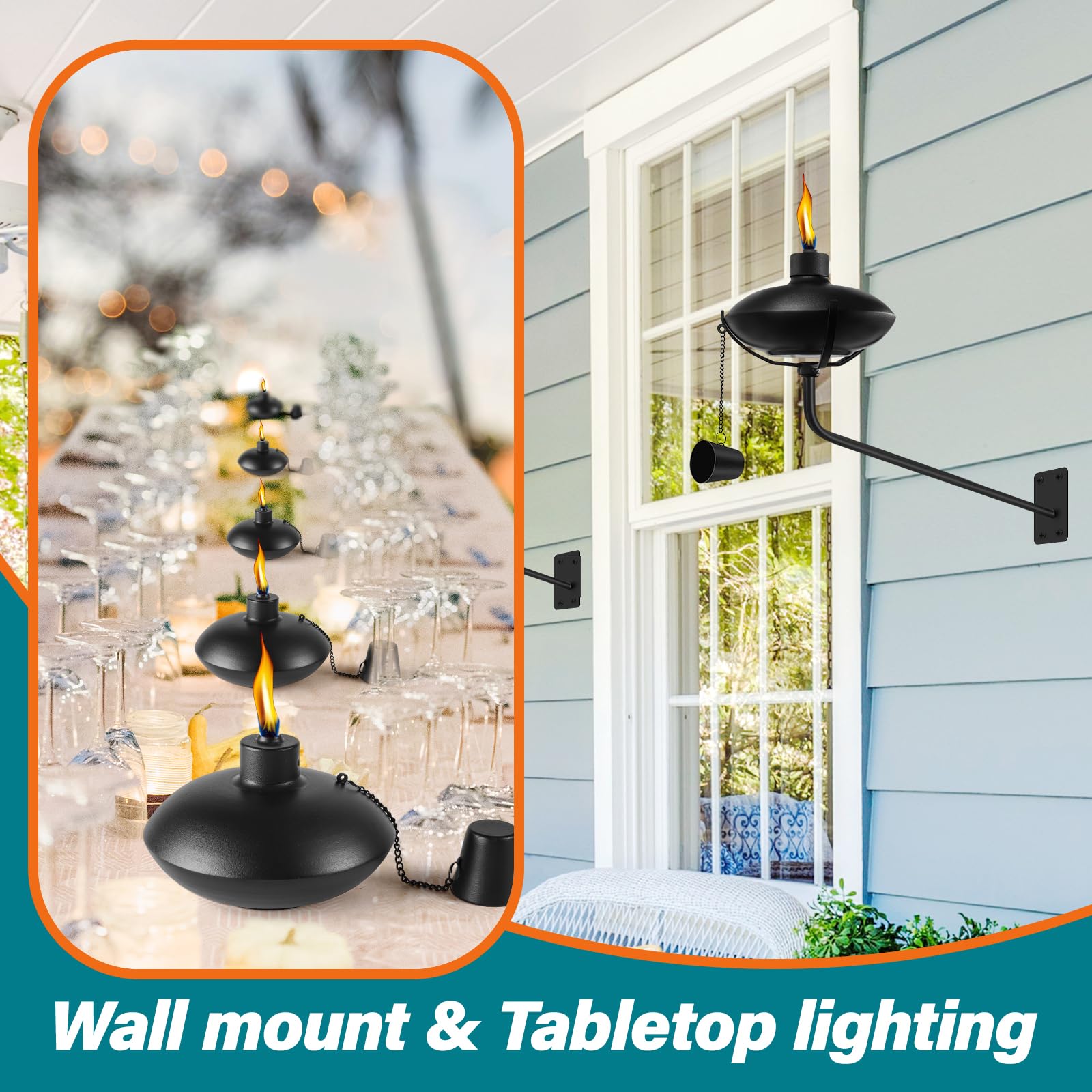 Fan-Torches 6 Pack Citronella Torches - Refillable Metal Outdoor Garden Lights For Yard & Patio
