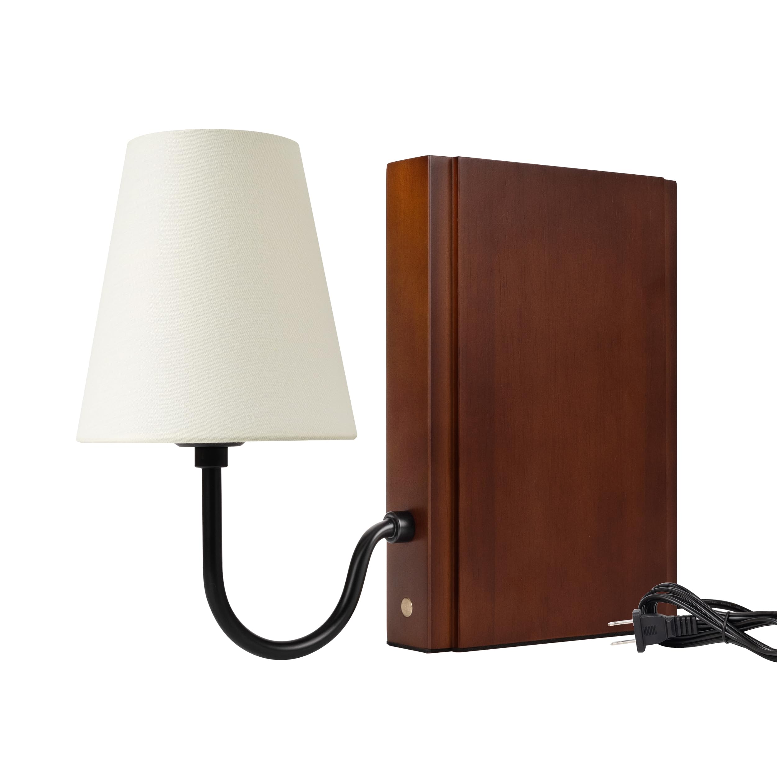 AELS Wooden Bookshelf Lamp, 3-Color Dimmable Touch Control, Table Lamp with Linen Shade, Plug-in Model, Dark Brown, Model SL0964