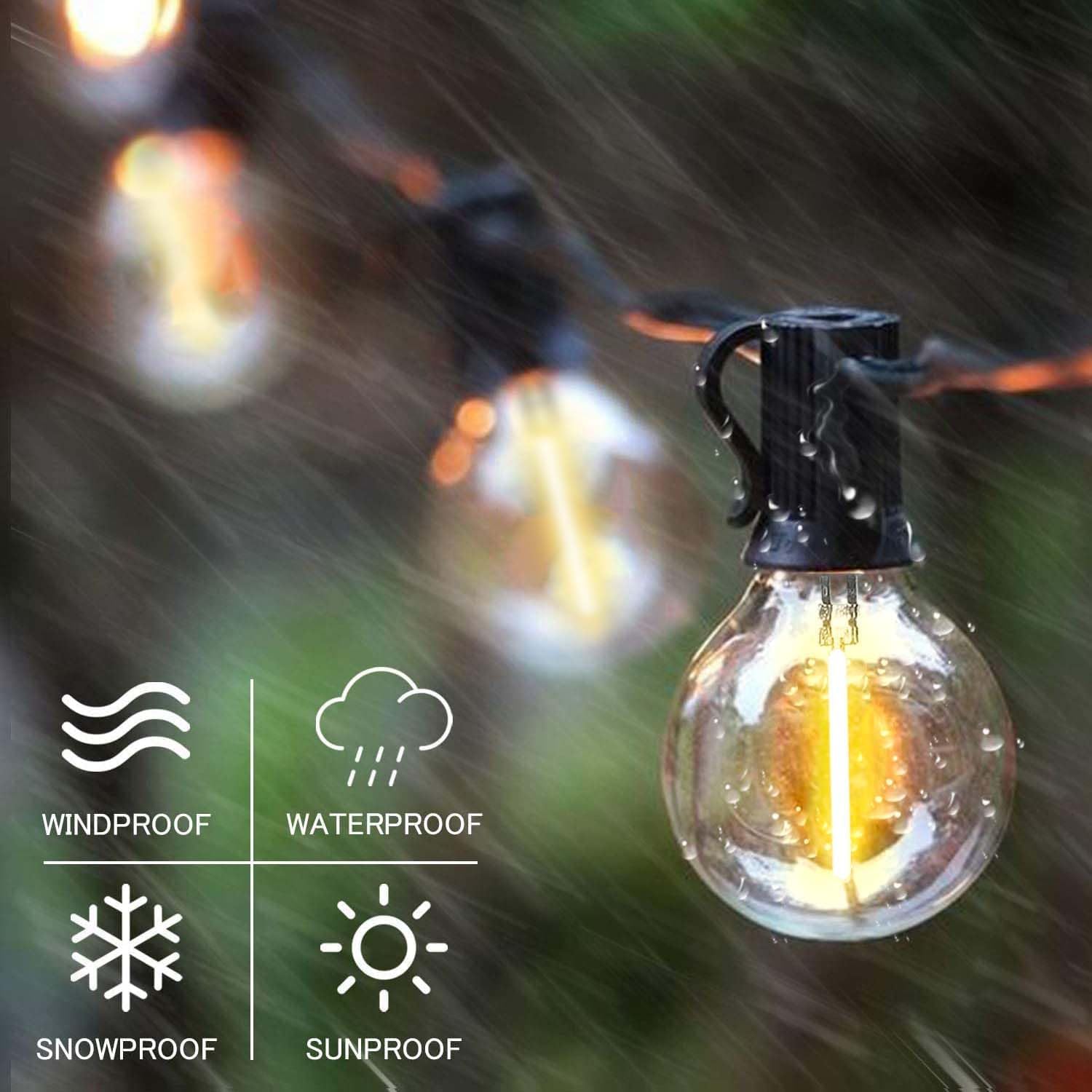 Sunthin Solar String Lights - 100Ft, 48 Shatterproof G40 Led Bulbs, Waterproof, Black, Model St257 For Outdoor Patio, Garden, Camping, Party