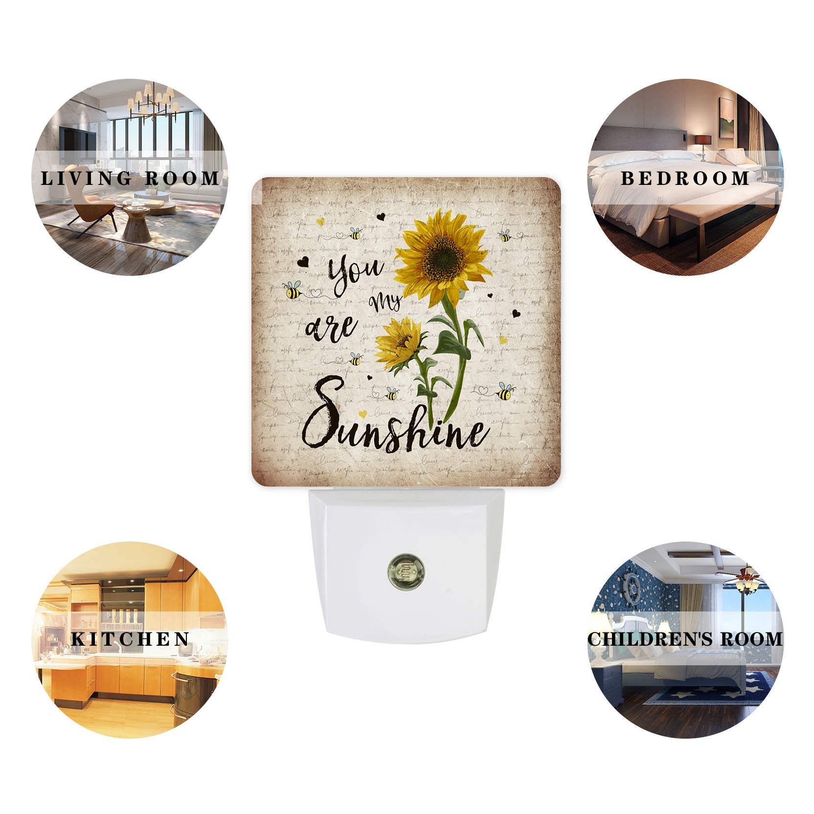 Futuregrace Nightlight Plug in LED Lights for Bedroom, Sunflower Bees You are My Sunshine Vintage Letter Night Lights Plug into
