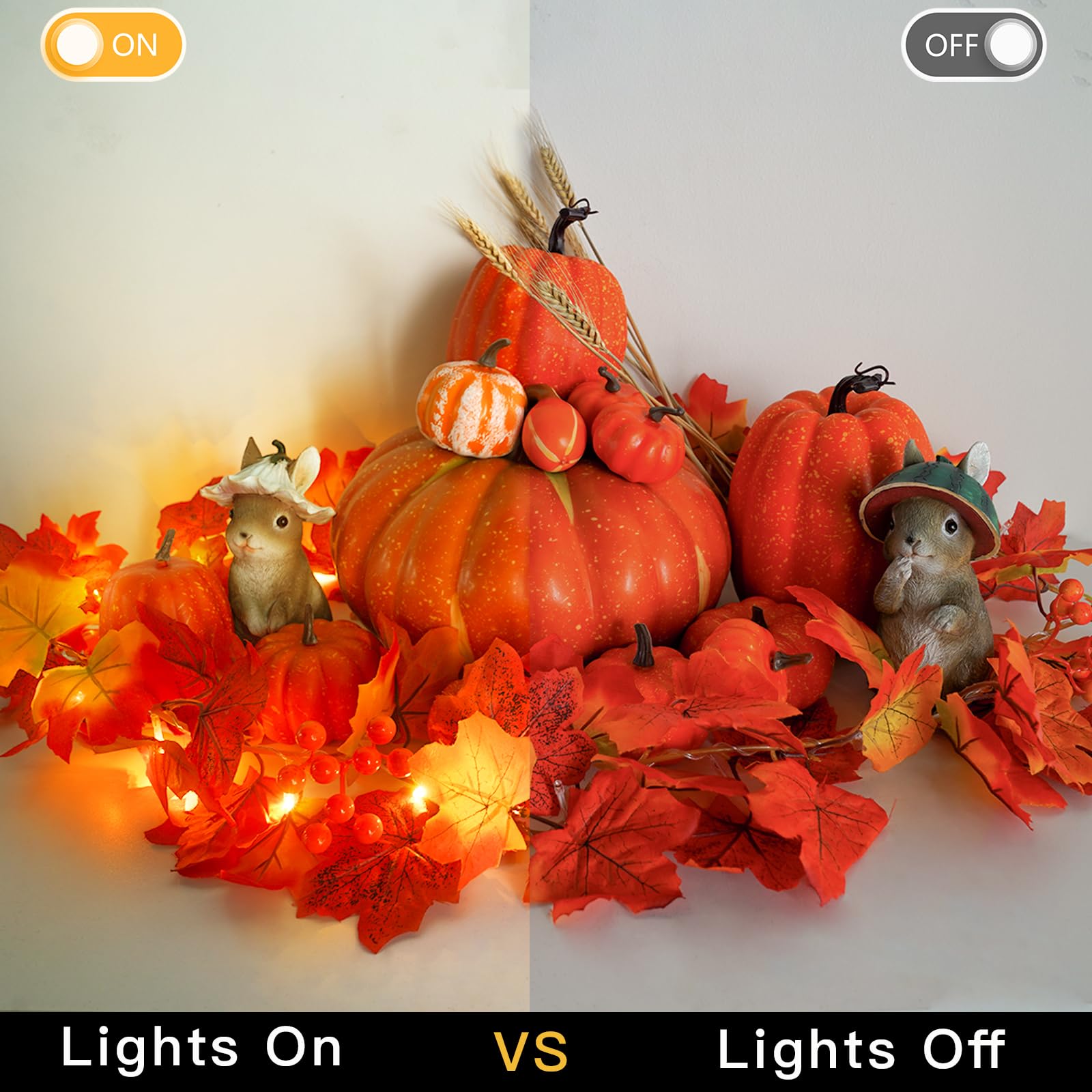 Suddus Fall Garland With Lights Battery Operated, 6.56Ft 20 Led Lighted Orange Fall Leaf Garland, Fairy String Lights For Thanksgiving Decor, Table, Mantle, Office, Porch, Halloween, Home Decoration