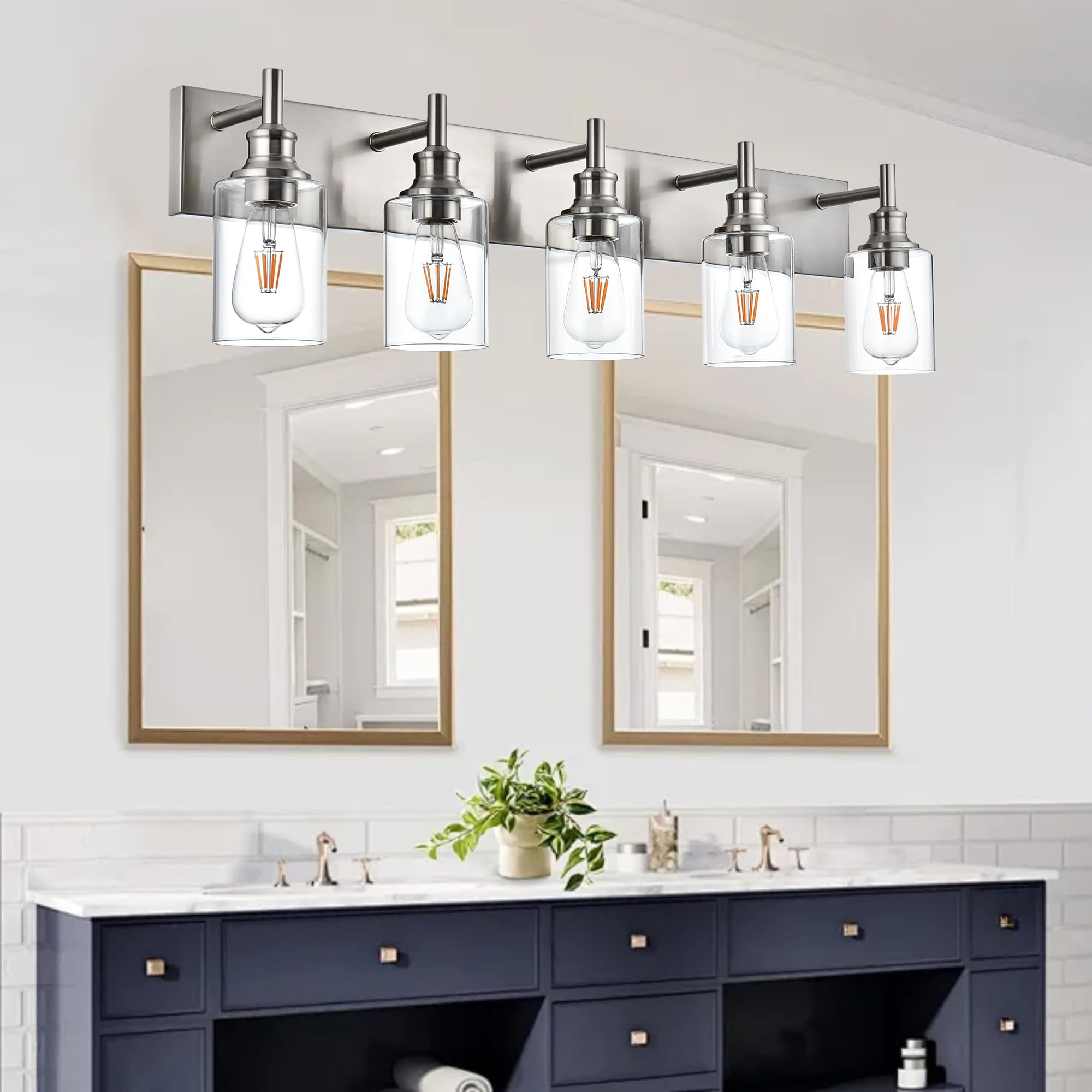 Wanluce 5 Light Bathroom Vanity Lighting Fixture, Brushed Nickel, Industrial Style, Model 16111-5W-SN