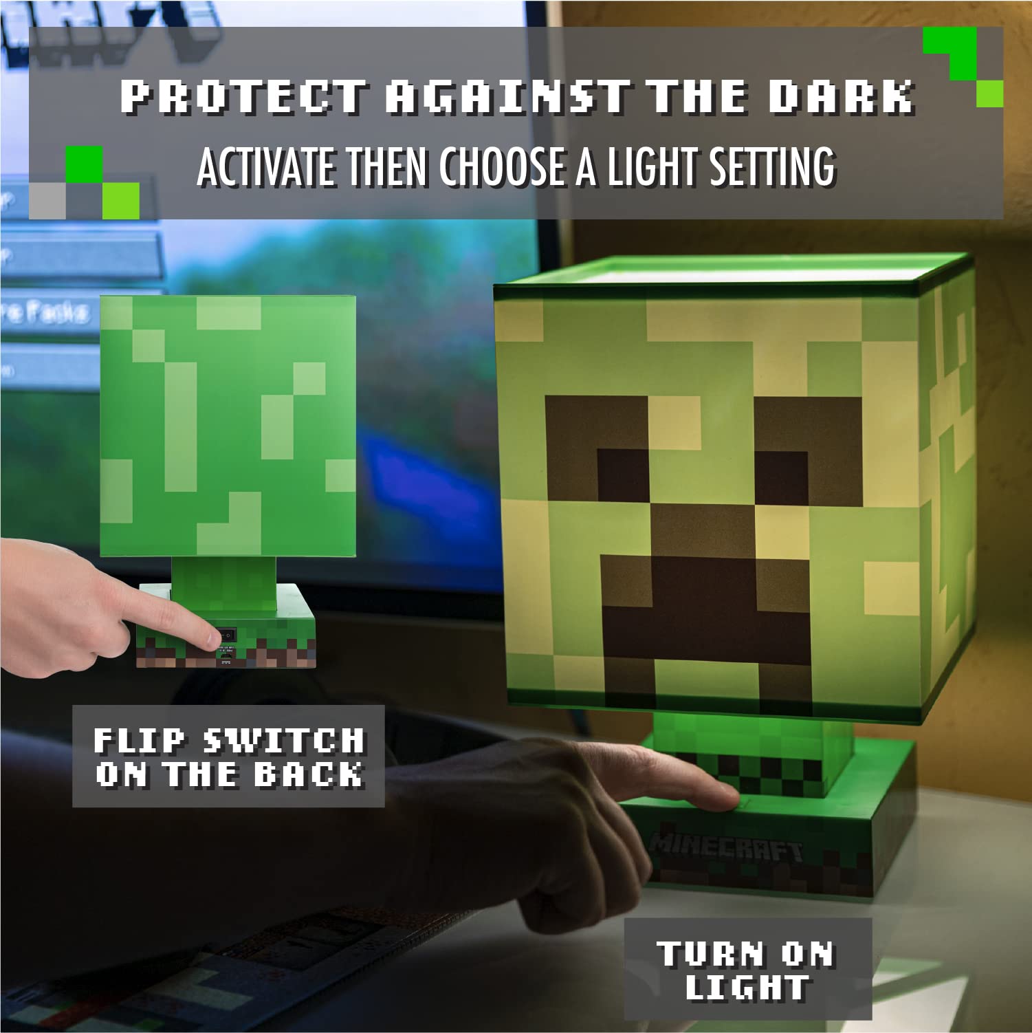 Paladone Minecraft Green Creeper Icon Lamp, 3 Brightness Levels, Night Light for Kids, Officially Licensed Minecraft Bedroom Dec
