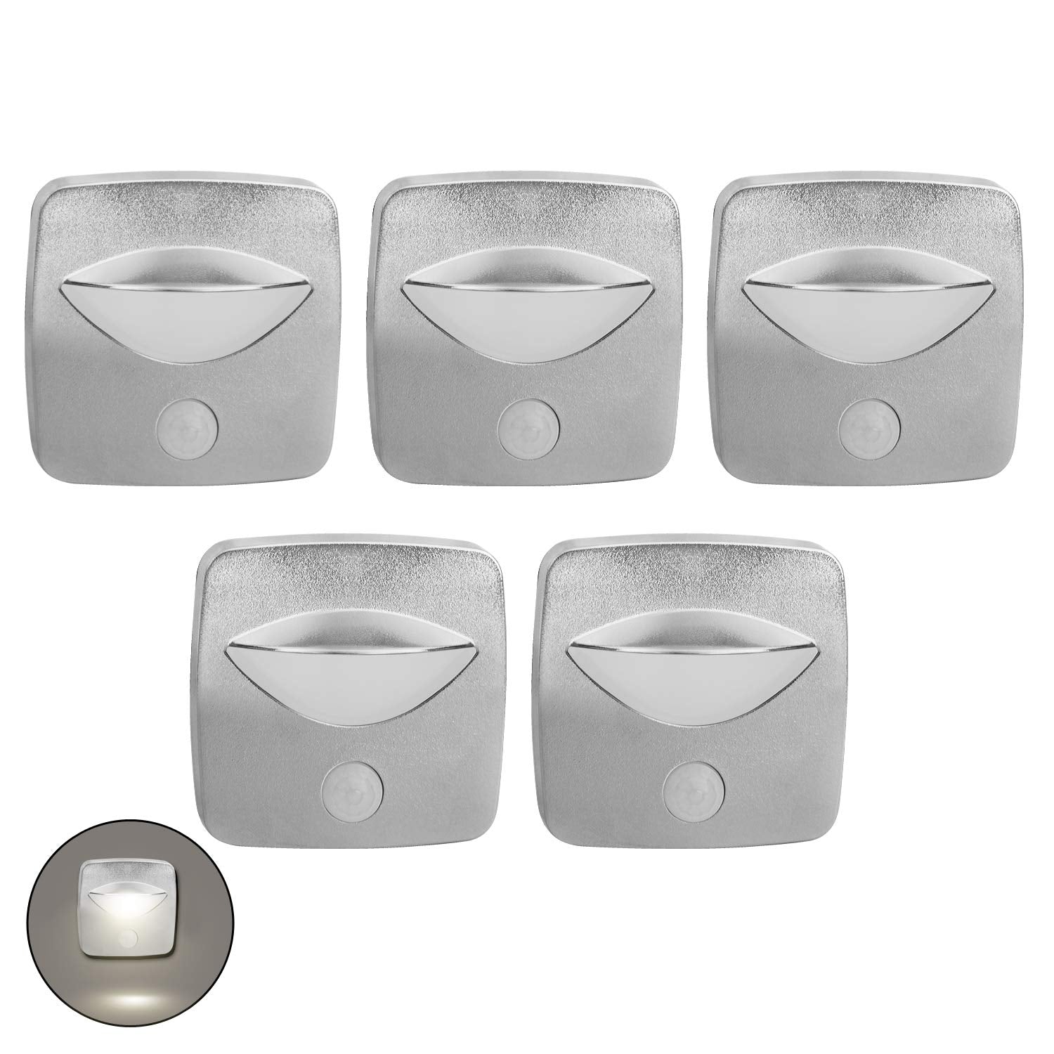 Facon LED Aisle Light with Motion Sensor, 3400K Warm White, Plastic, 2in x 2.5in x 0.5in, Chrome Finished for RV, Boat