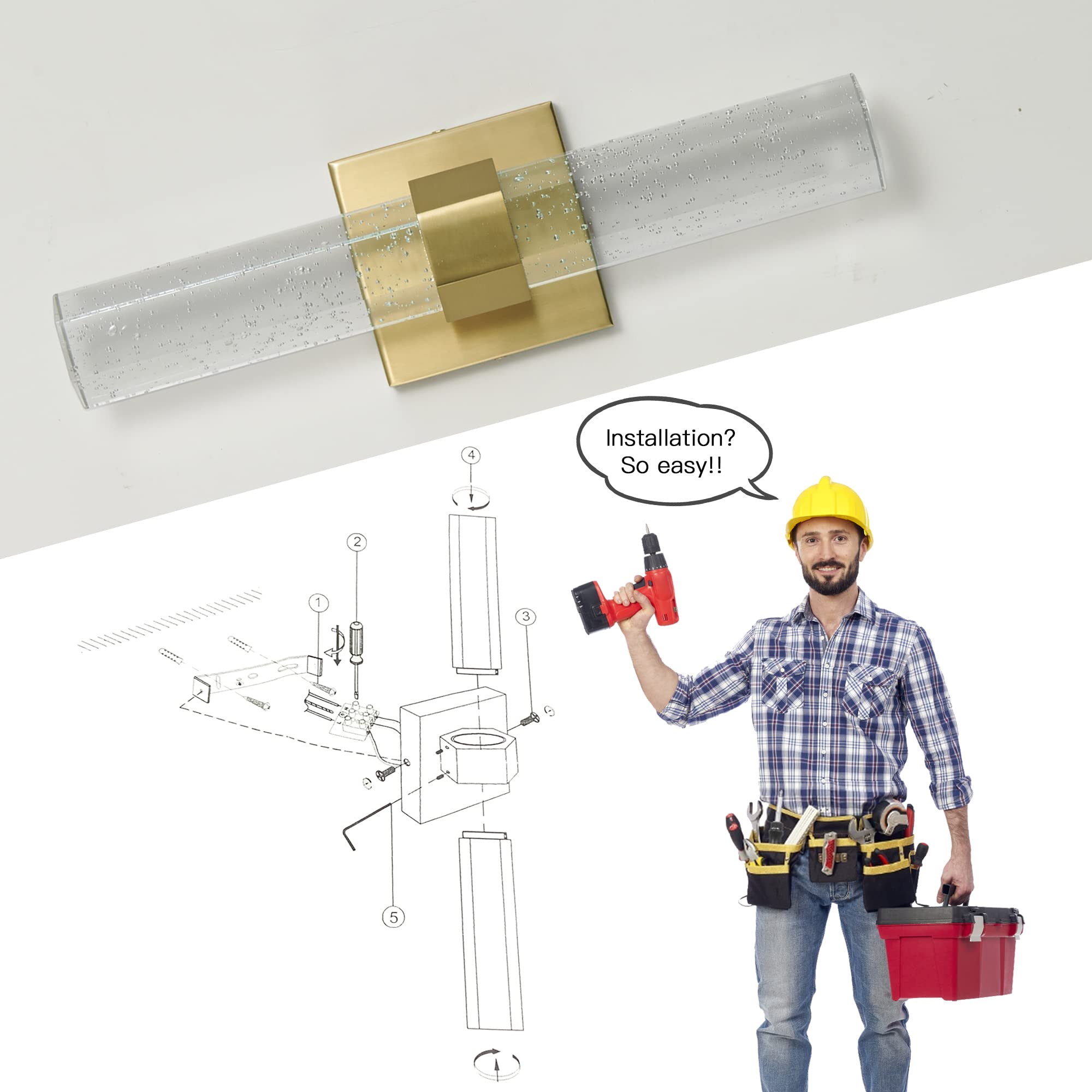 Epinl Bathroom Sconce Wall Lighting - Modern Gold Wall Sconce Crystal Wall Light 3000K Led Wall Mount Light Vertical And Horizon