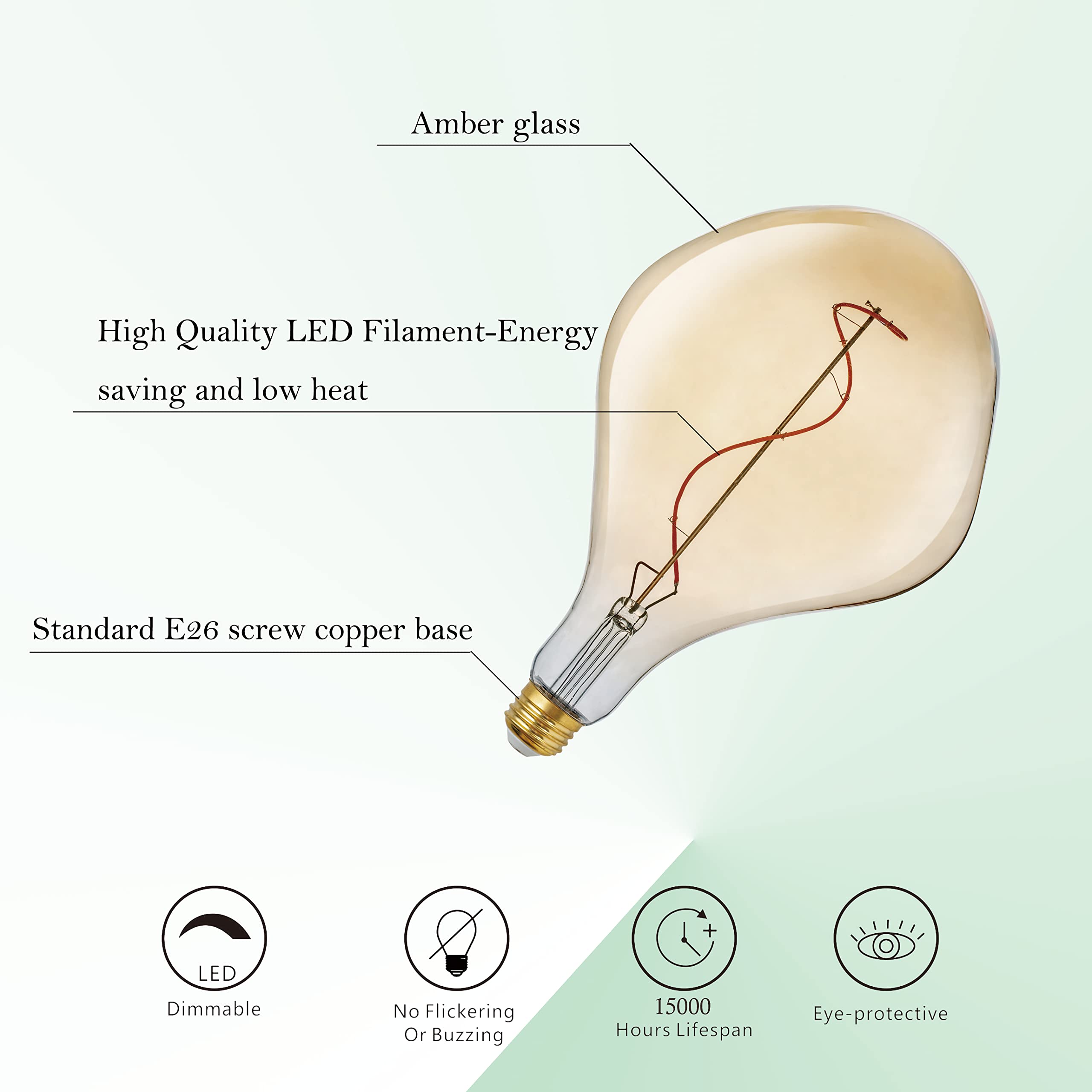 SD LUX Vintage Giant LED Bulb - Dimmable 5W 250LM, Warm White 2200K, E26 Base, Extra Large Amber Glass, Model FLBIG