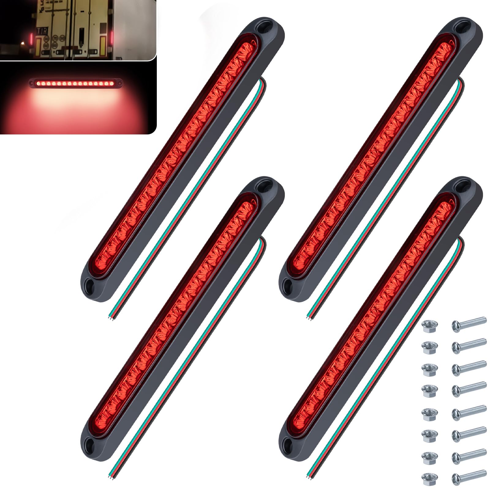 ecocstm 4 PCS Led Trailer Tail Light Bar  10 Inch 15 Red Led Brake Lights Band Assembly  IP67 Waterproof Trailer Light Kit for Golf Cart  for Marine Boats Golf Cart Offroad Truck RV UTV ATV