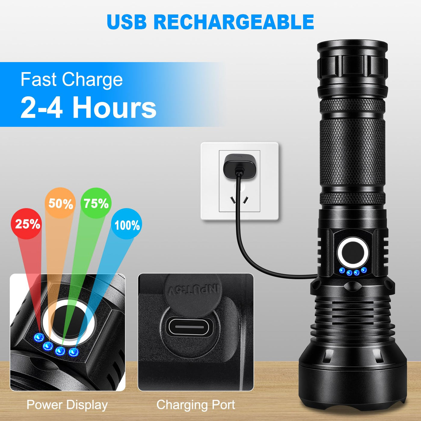 Driverwish Rechargeable Flashlight 990,000 Lumens – Super Bright, 5 Modes, IPX67 Waterproof, USB-C Fast Charge & Power Bank Feature