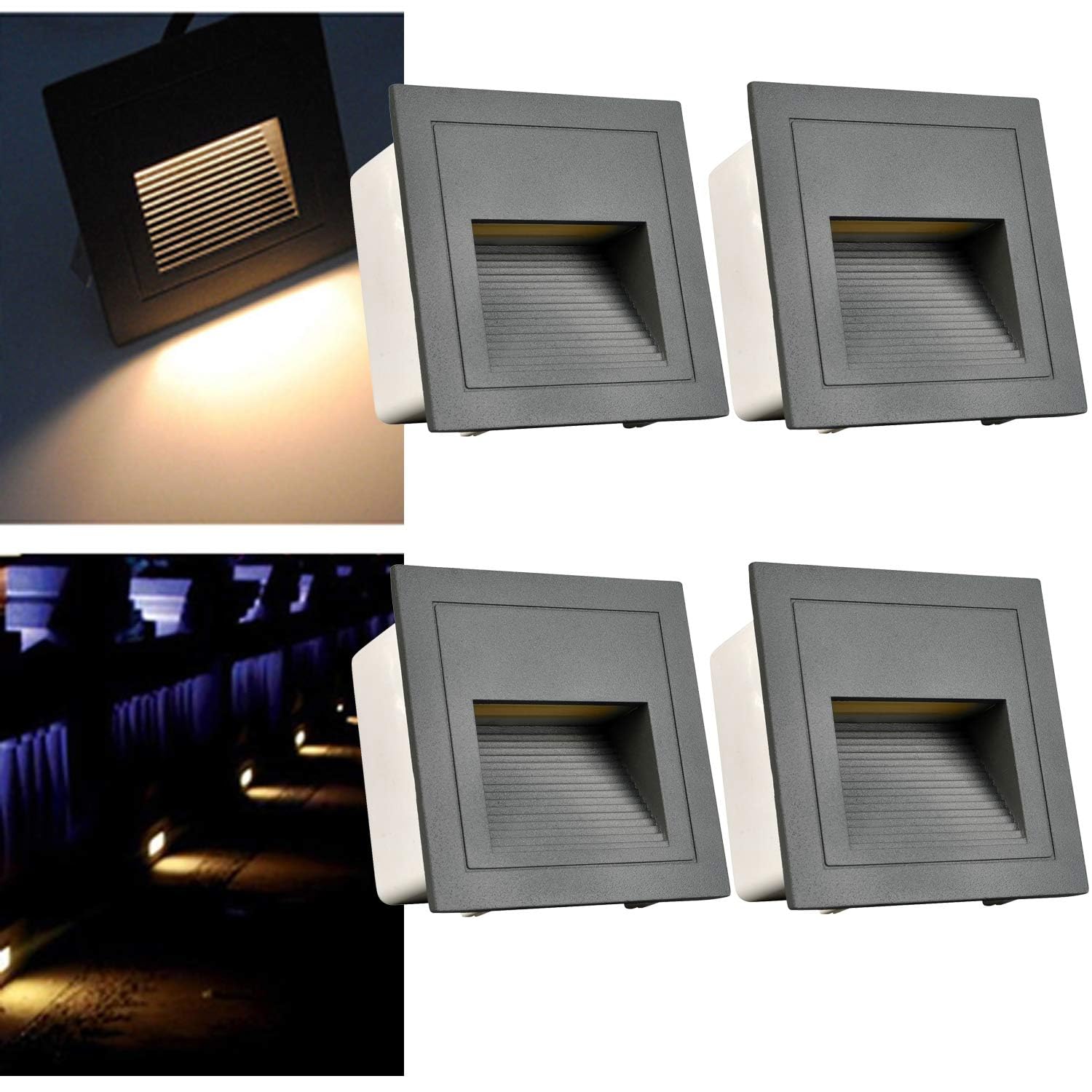 Arotelicht LED Stair Lights, 3000K Warm White, IP65 Waterproof, Aluminum, 4 Pack, Indoor Outdoor, Grey