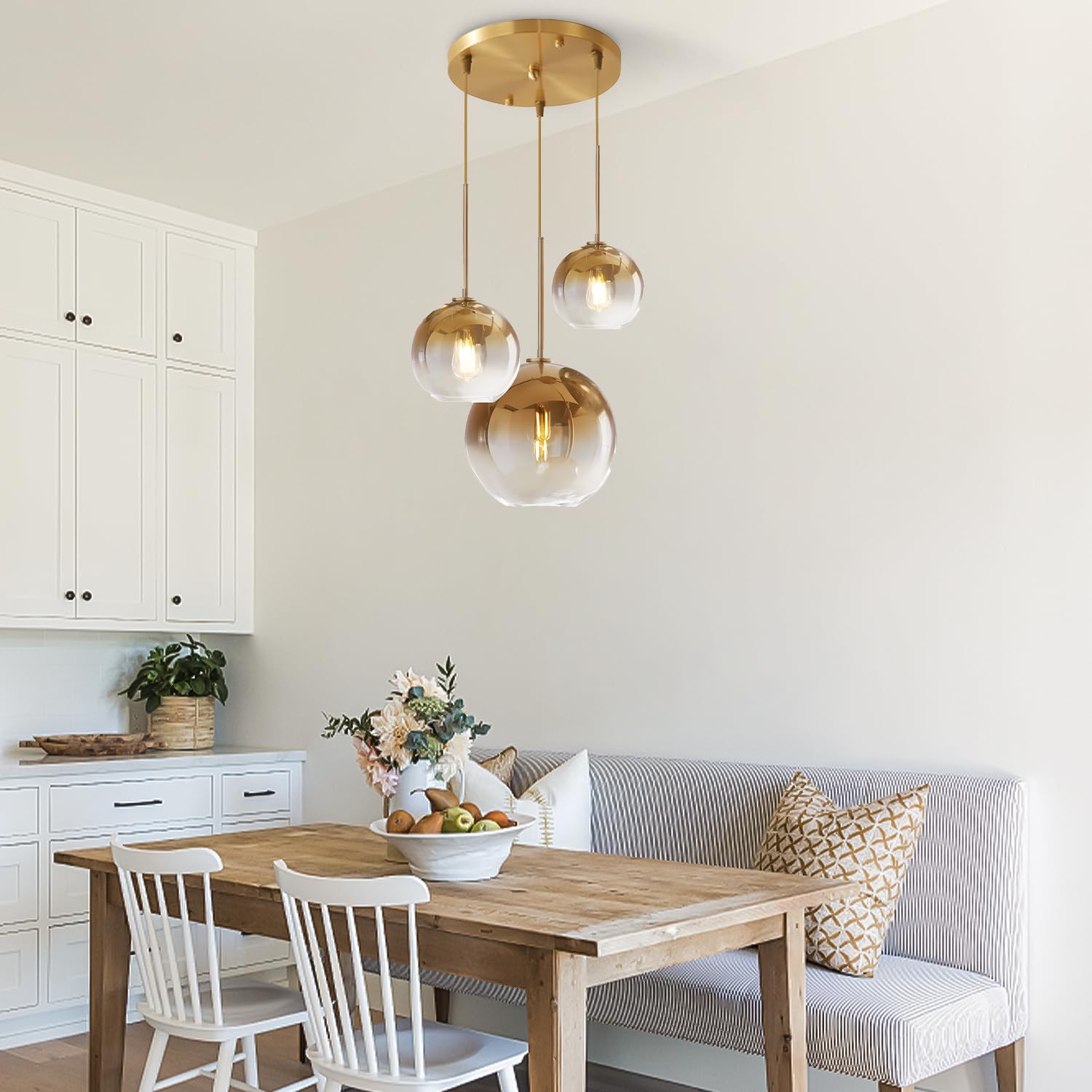 KCO Gold Cluster Pendant Light, 3-Light Chandelier, Mid Century Modern, Metal, 15*20*25cm, Model L1107, Color G-15-20-25