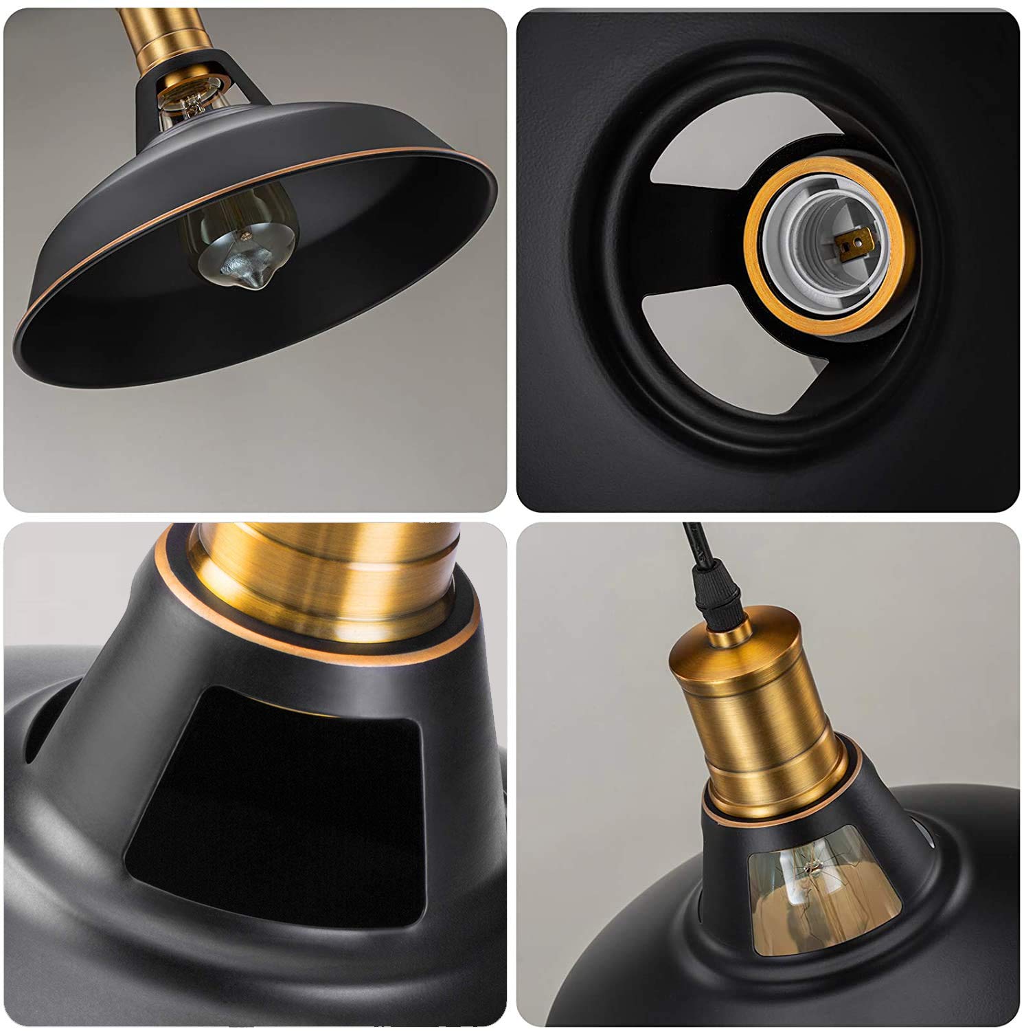 Pynsseu Farmhouse Industrial Pendant Light, 3 Pack, Metal, Oil Rubbed Black Finish
